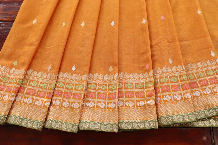 Mustard Meenadar Pure Cotton Banarasi Handloom Saree