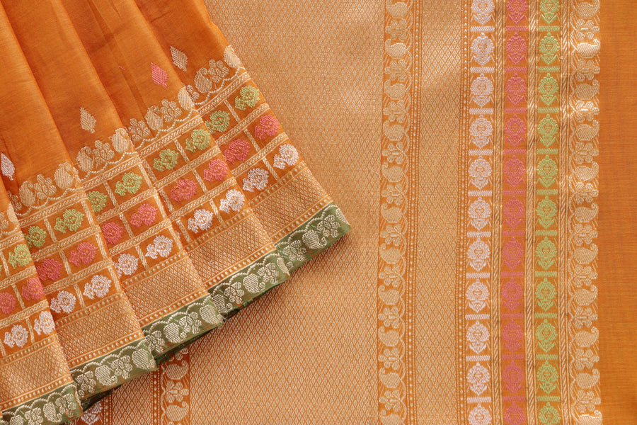 Mustard Meenadar Pure Cotton Banarasi Handloom Saree