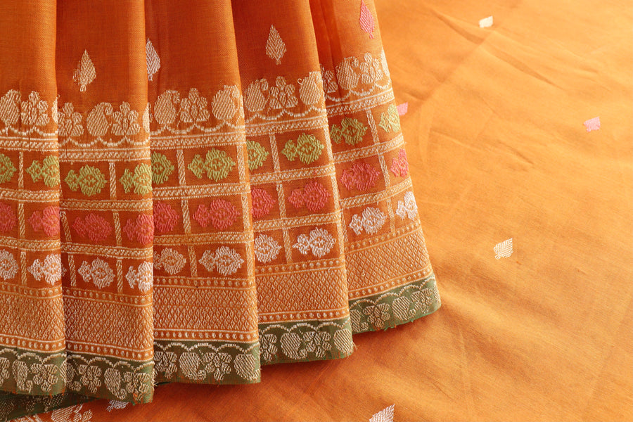 Mustard Meenadar Pure Cotton Banarasi Handloom Saree