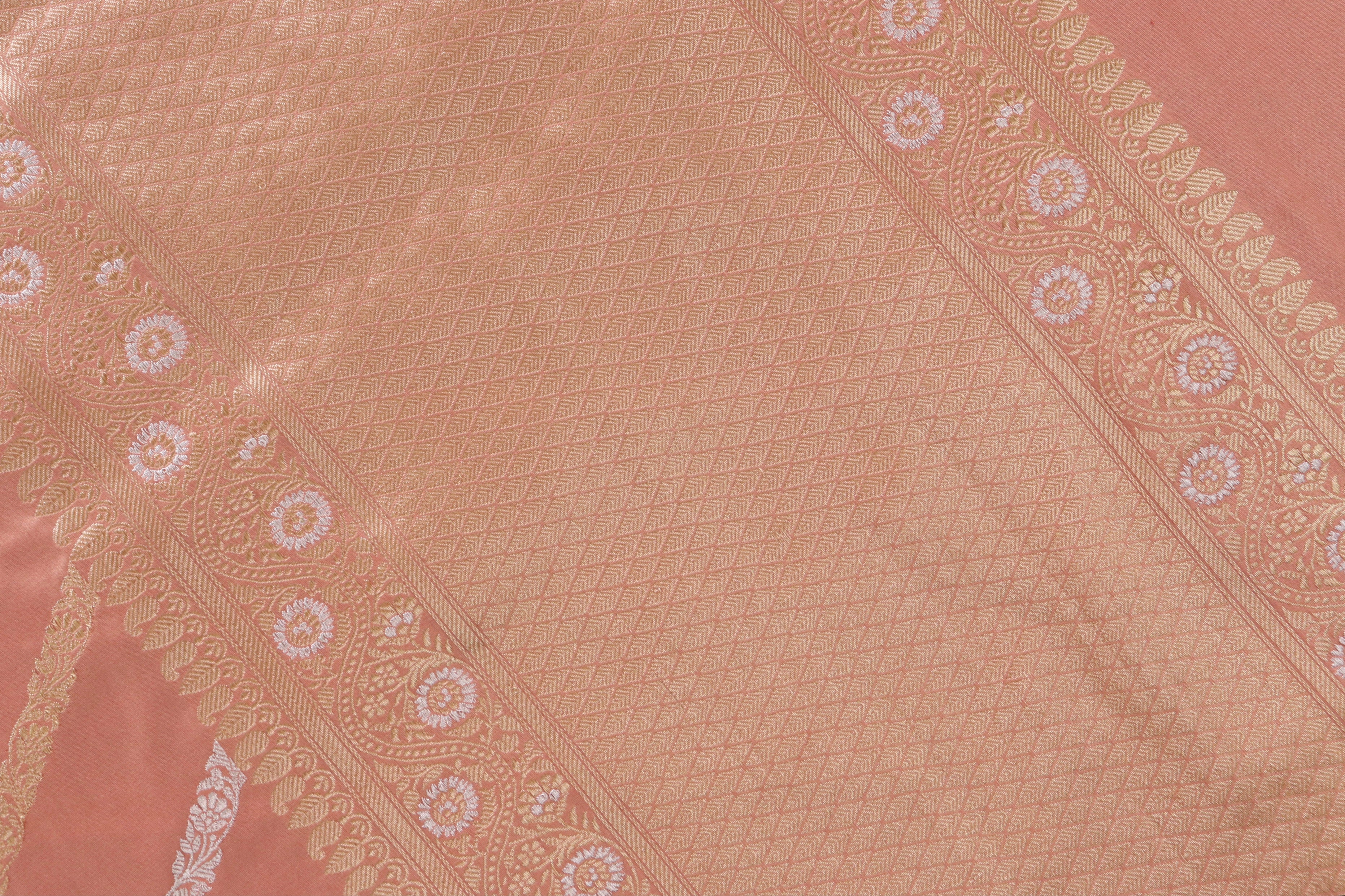 Peach Aada Jangla Pure Katan Silk Banarasi Saree