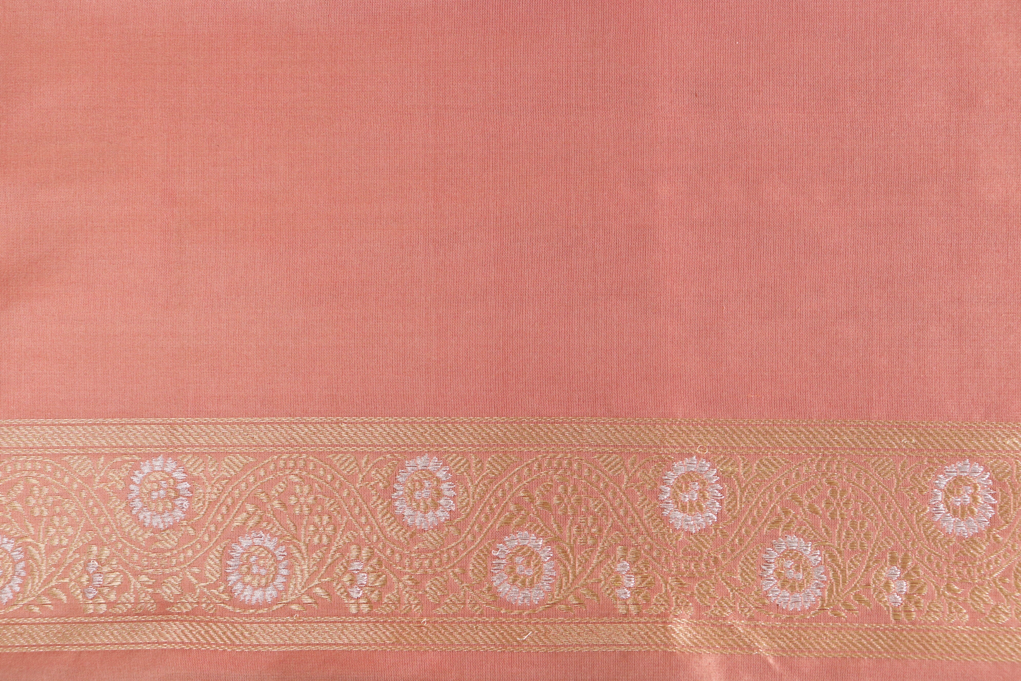 Peach Aada Jangla Pure Katan Silk Banarasi Saree