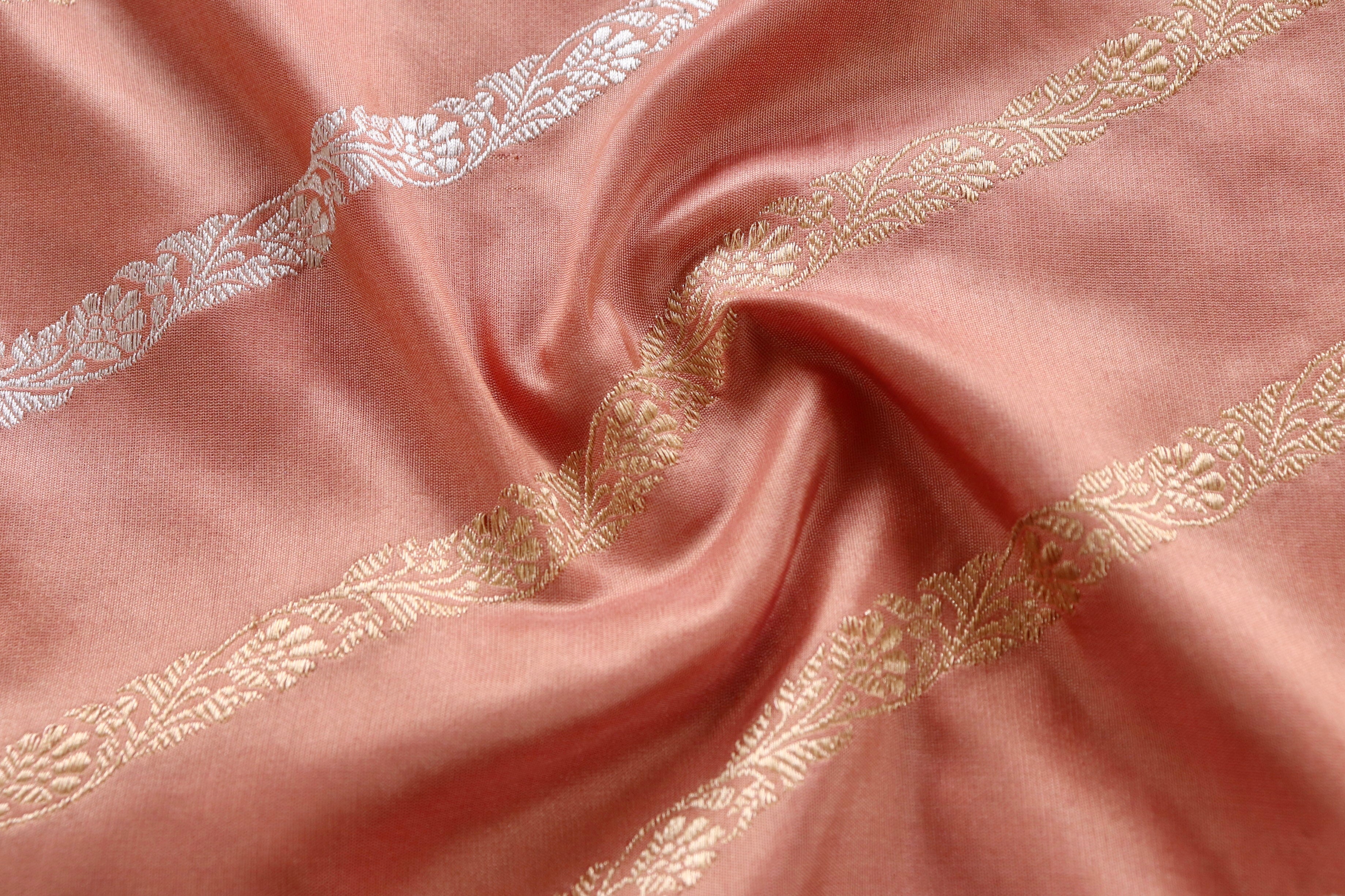 Peach Aada Jangla Pure Katan Silk Banarasi Saree