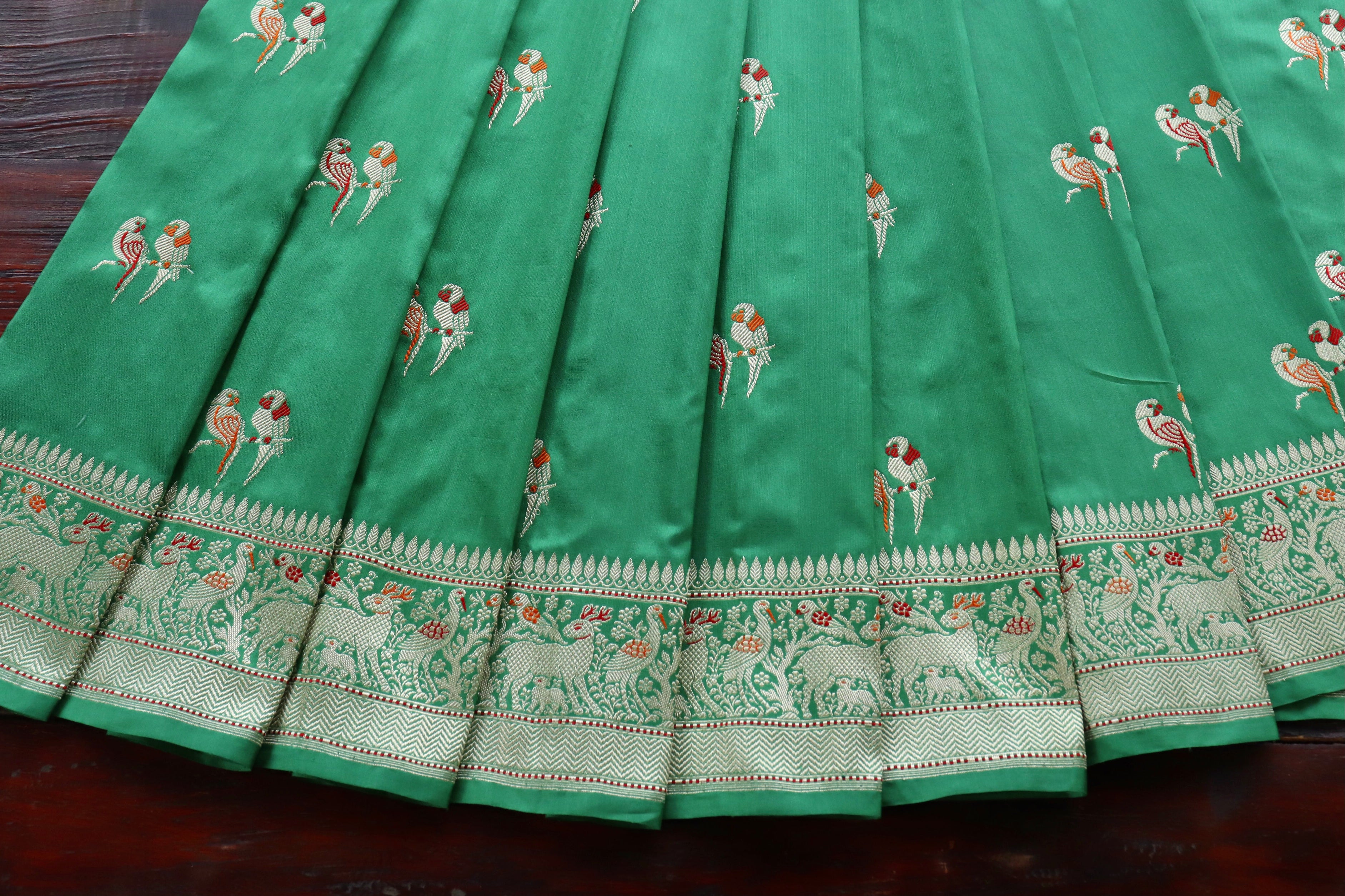 Light Green Bird Motif Pure Silk Handloom Banarasi Saree