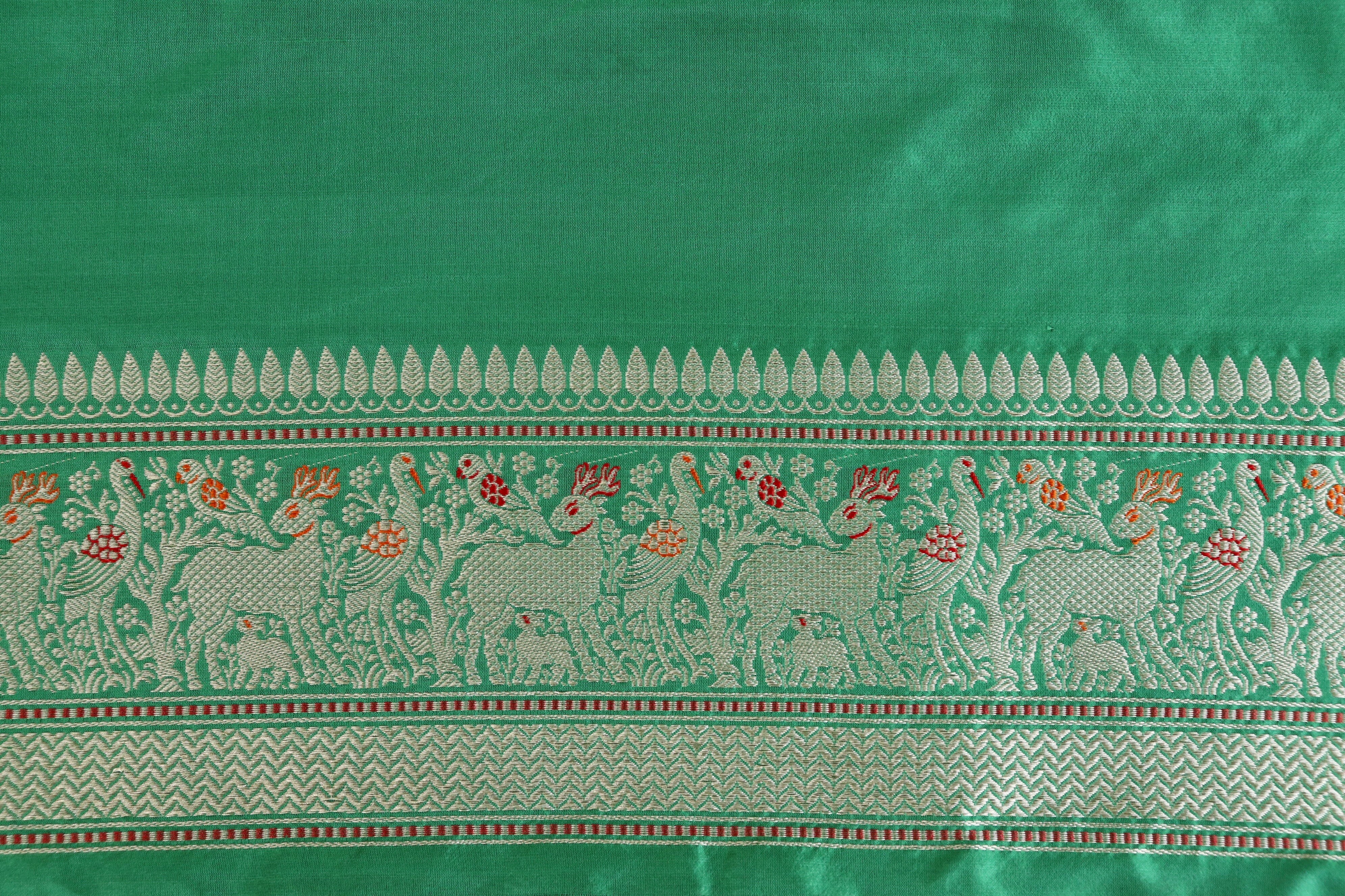 Light Green Bird Motif Pure Silk Handloom Banarasi Saree