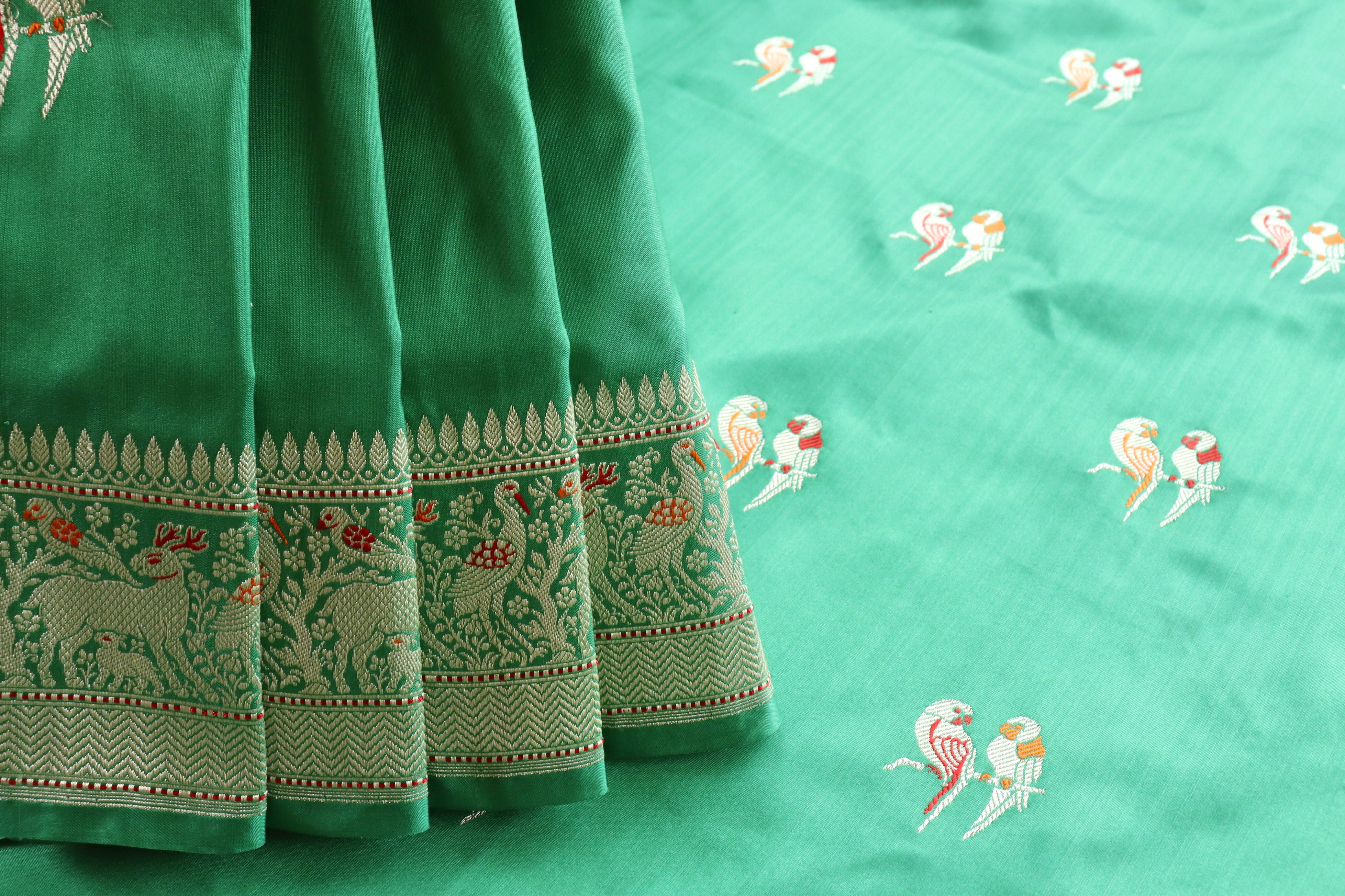 Light Green Bird Motif Pure Silk Handloom Banarasi Saree