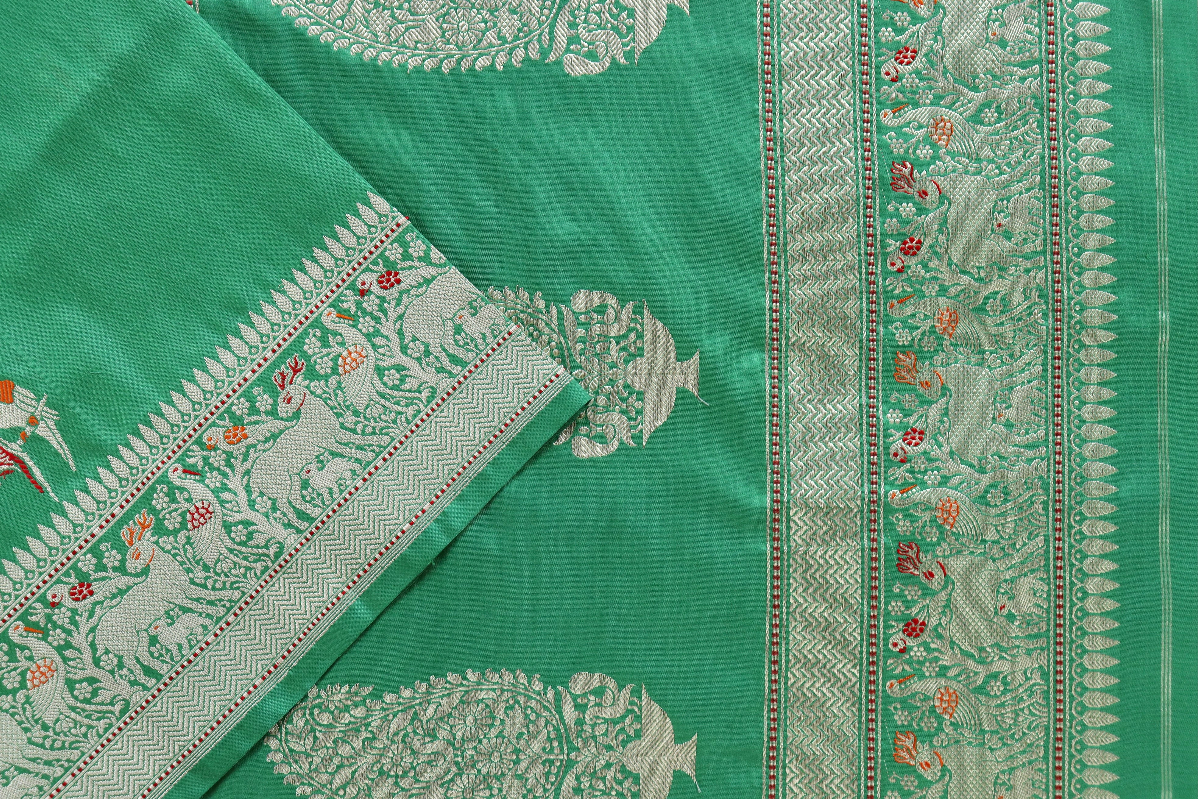 Light Green Bird Motif Pure Silk Handloom Banarasi Saree