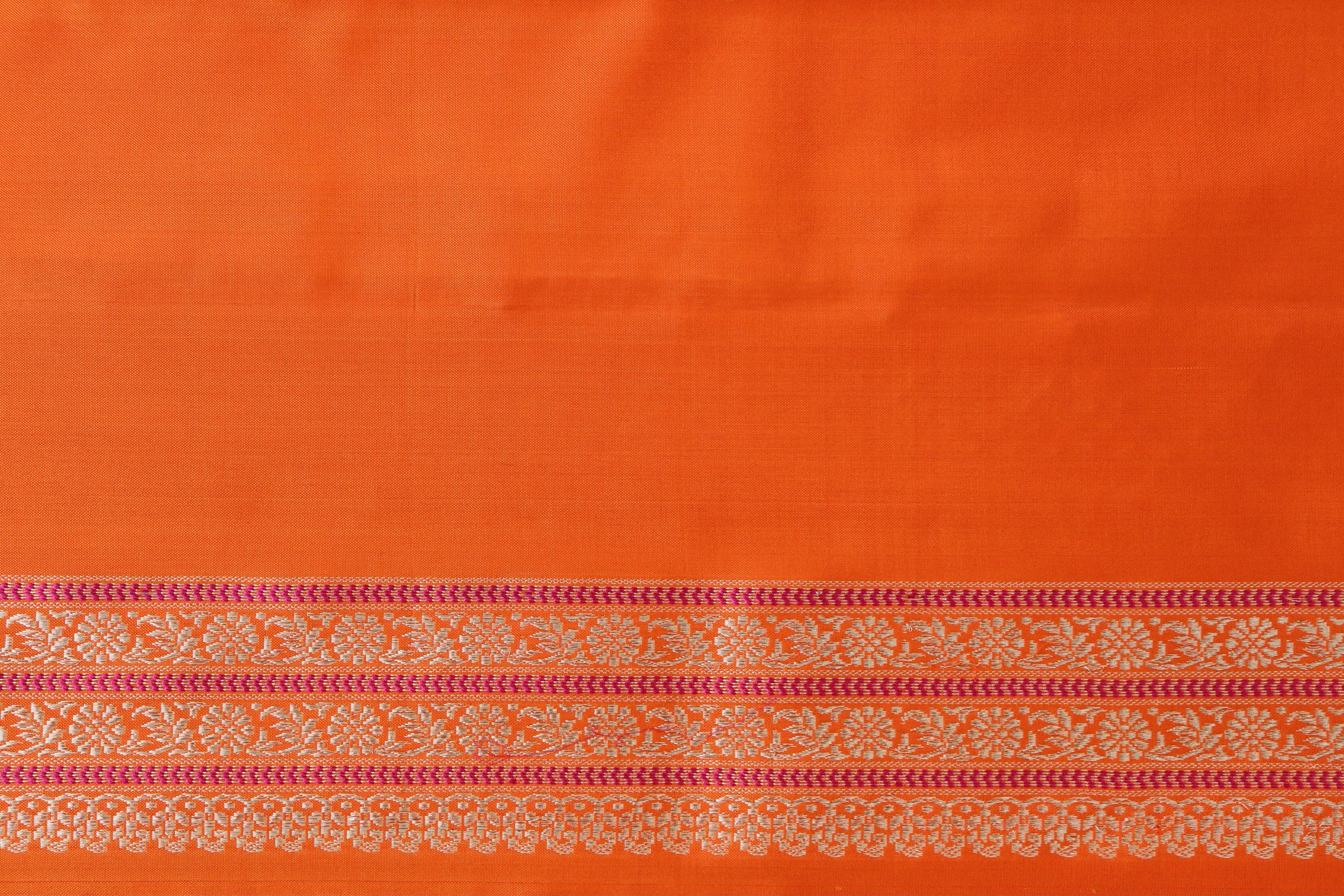 Orange Peacock Motif Pure Silk Handloom Banarasi Saree