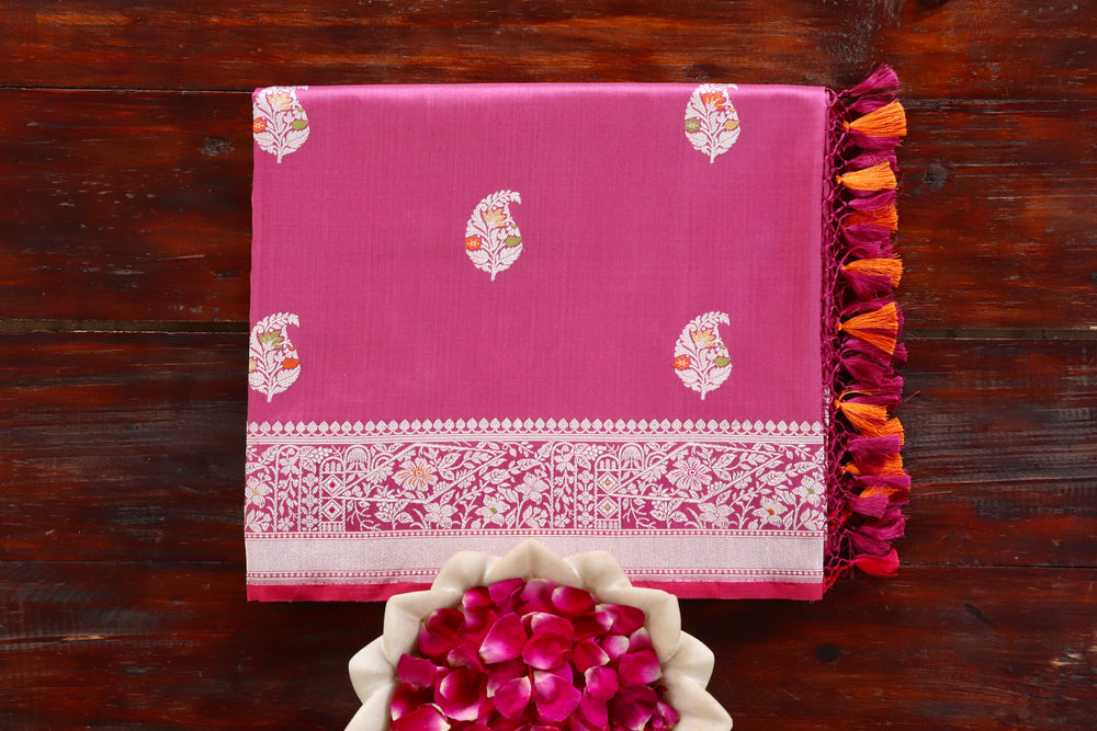 Mulberry handloom Banarsi saree with kairy motifs in pure silk