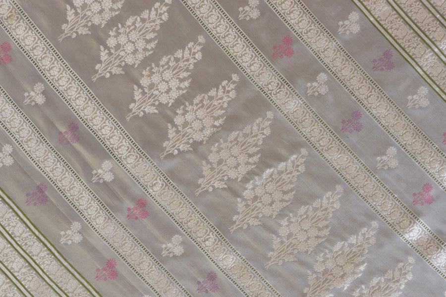 Grey Kadhua Motif Pure Silk Handloom Banarasi Saree
