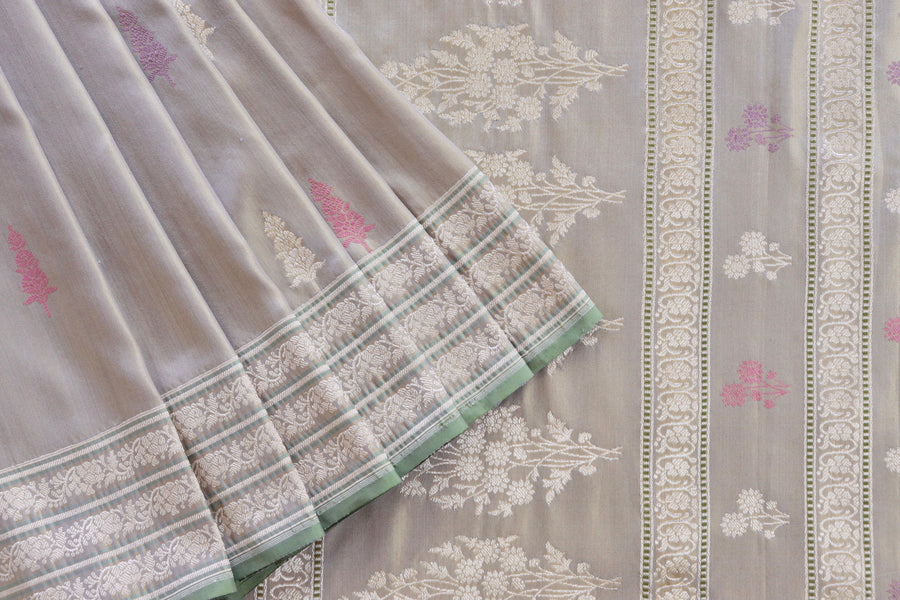 Grey Kadhua Motif Pure Silk Handloom Banarasi Saree