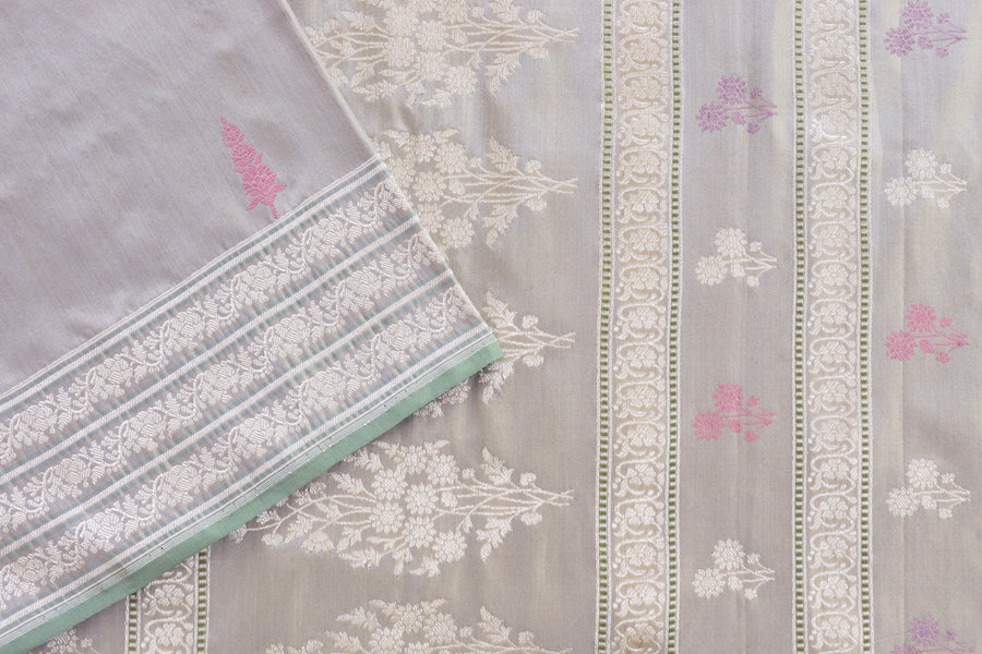 Grey Kadhua Motif Pure Silk Handloom Banarasi Saree