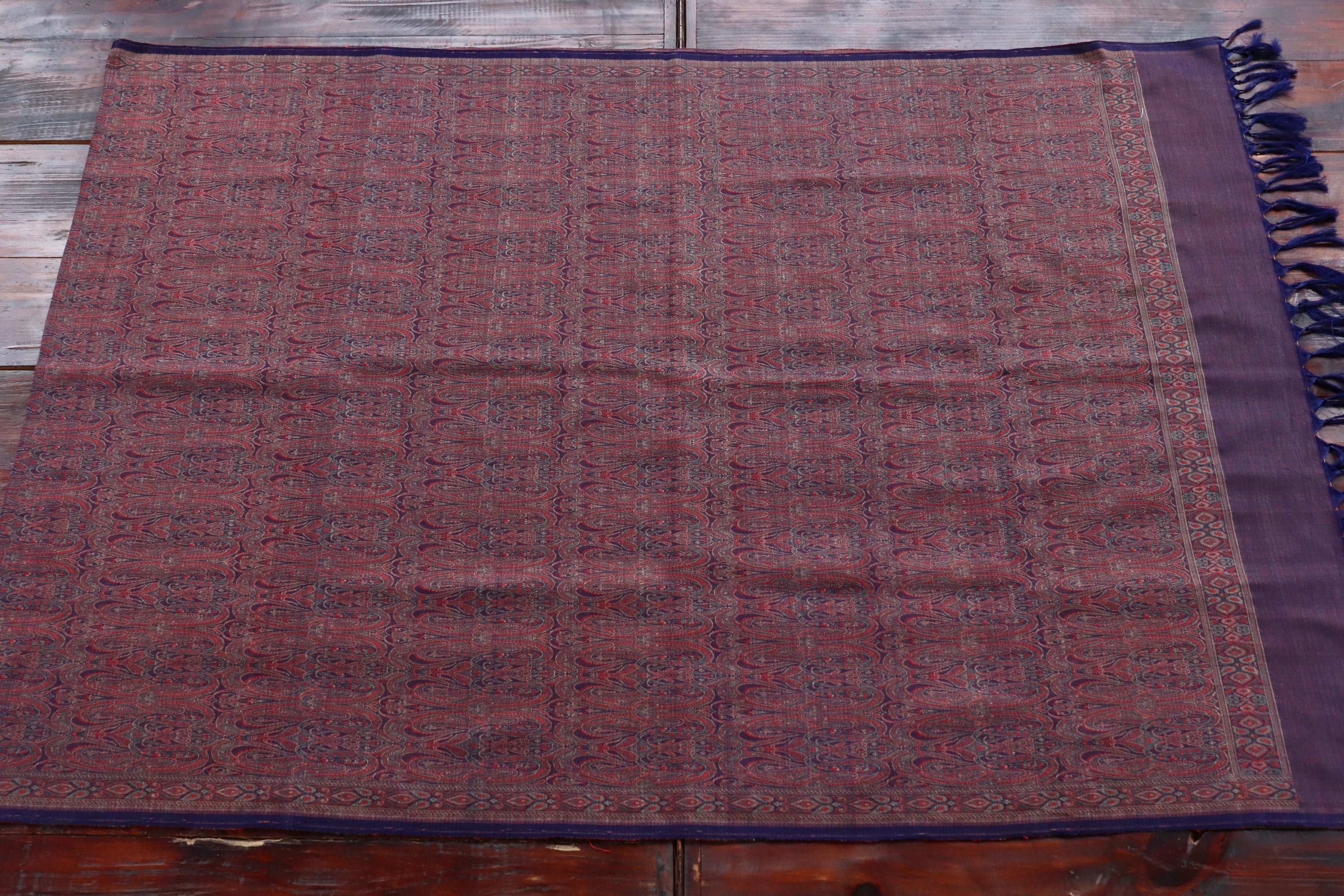 Purple Pure & Wool Silk Handloom Banarasi Shawl