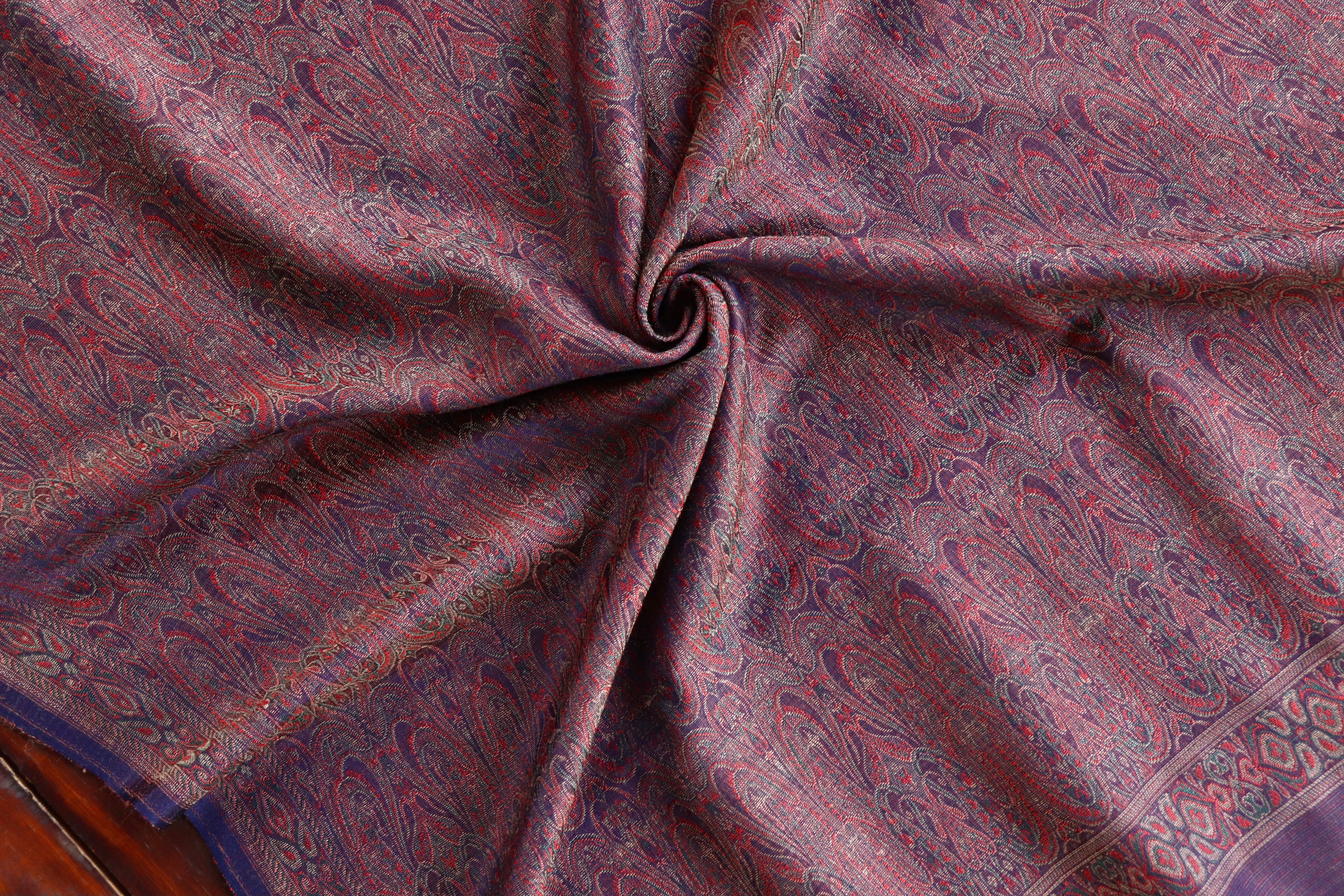 Purple Pure & Wool Silk Handloom Banarasi Shawl