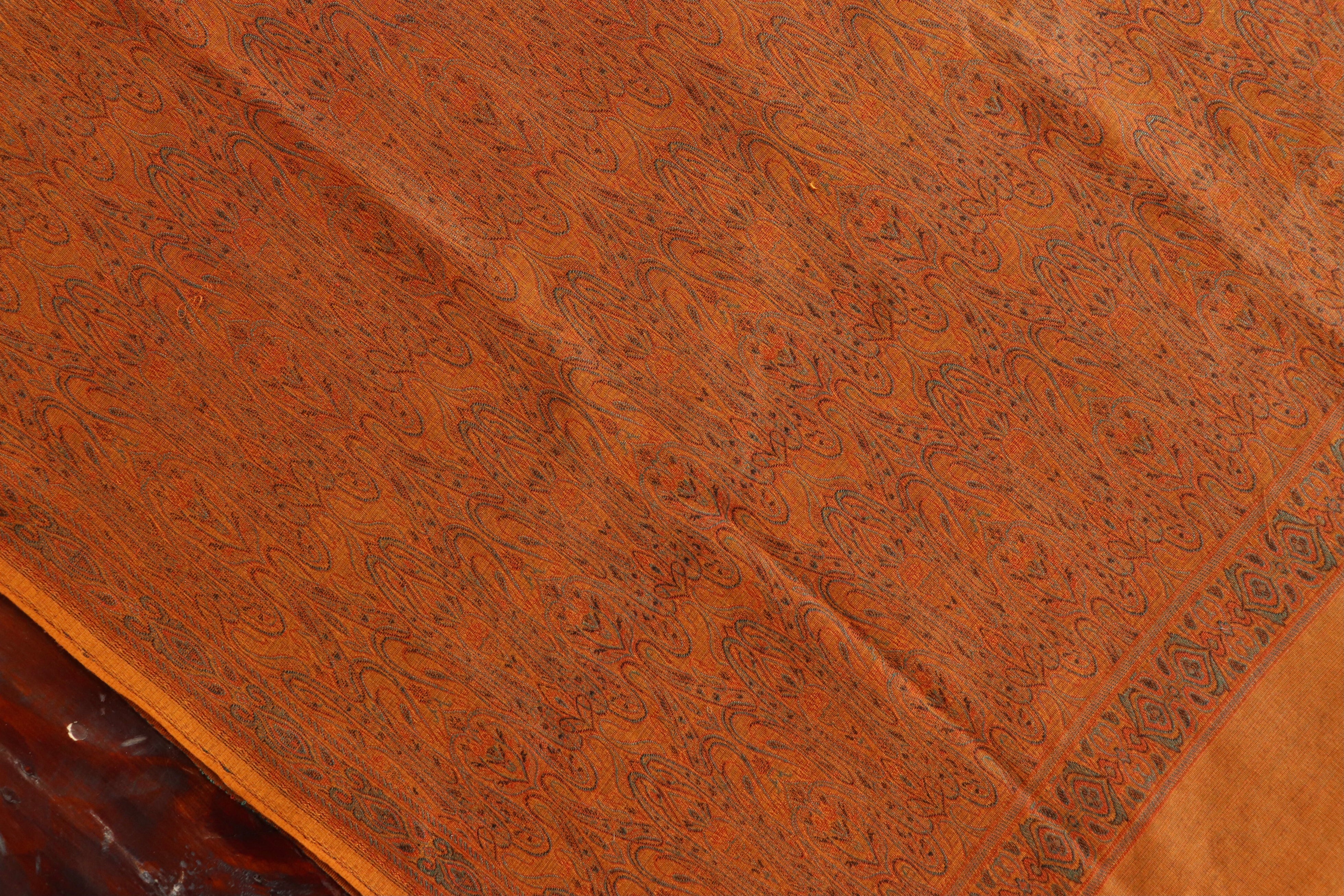 Rust Pure Wool & Silk Handloom Banarasi Shawl