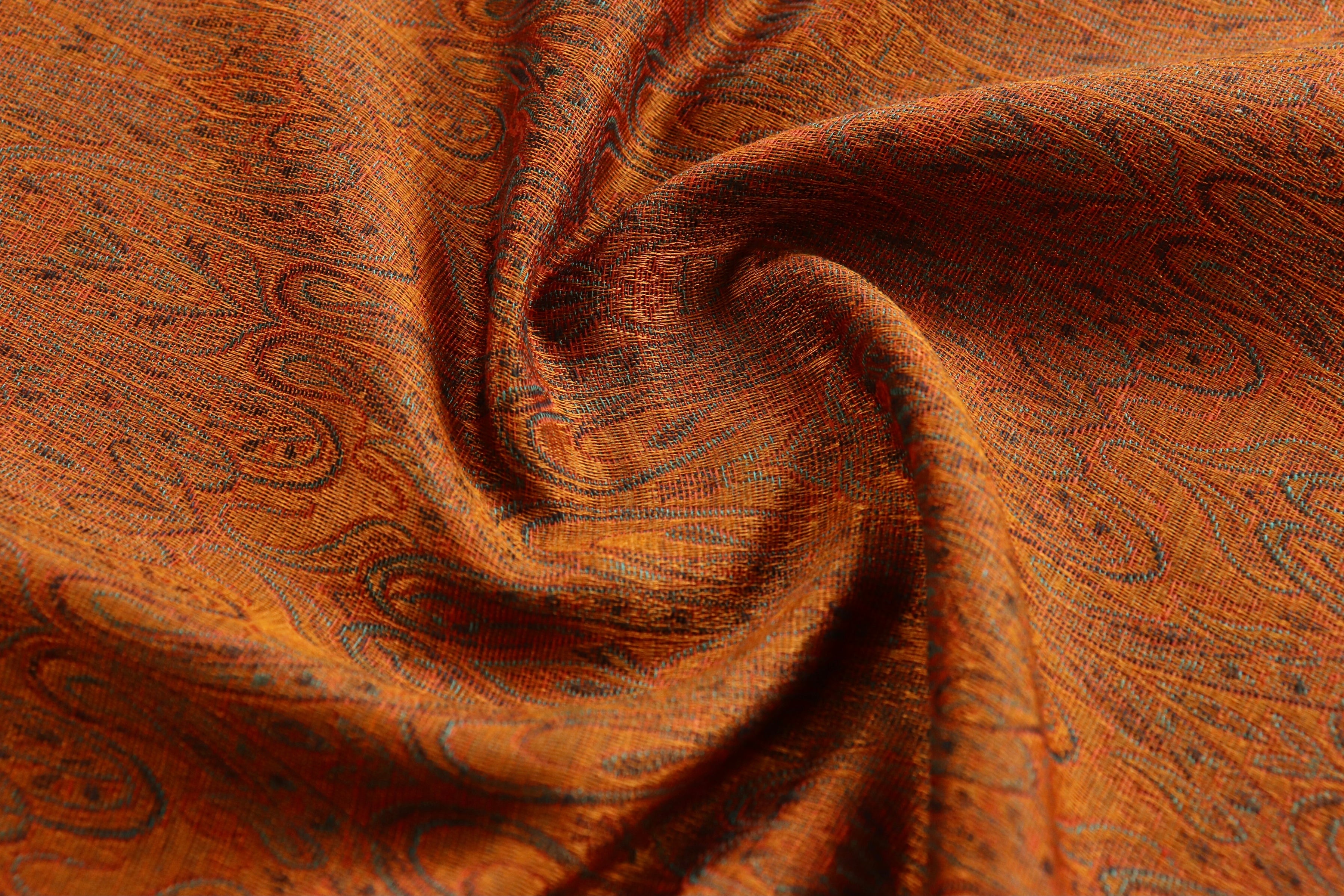 Rust Pure Wool & Silk Handloom Banarasi Shawl