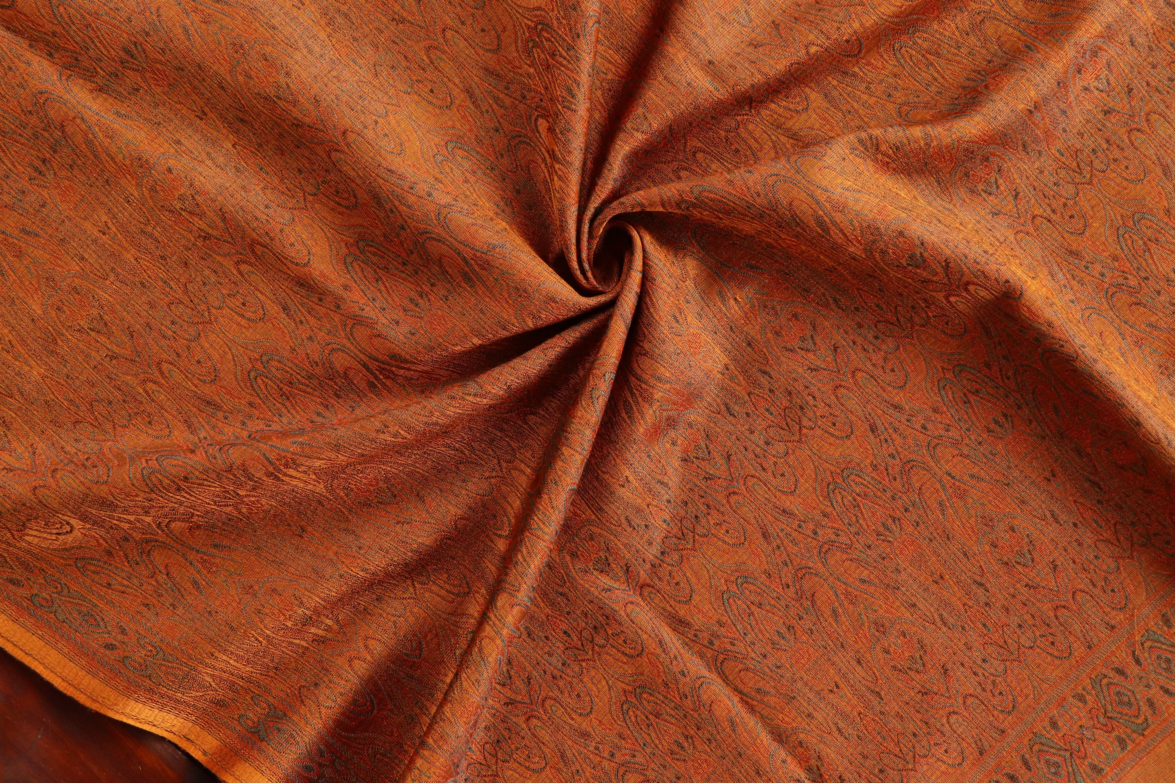 Rust Pure Wool & Silk Handloom Banarasi Shawl