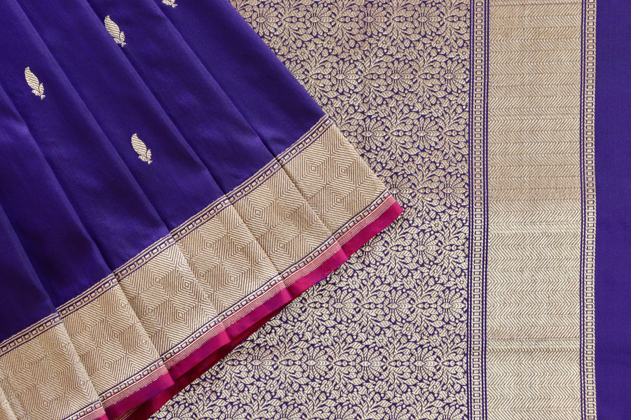 Navy Blue Kairy Kuniya Pure Silk Handloom Banarasi Saree