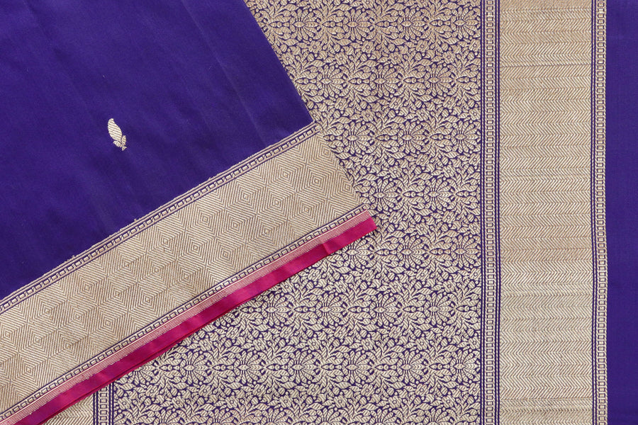 Navy Blue Kairy Kuniya Pure Silk Handloom Banarasi Saree
