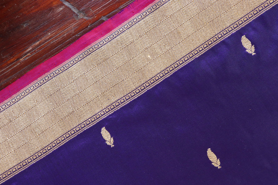 Navy Blue Kairy Kuniya Pure Silk Handloom Banarasi Saree