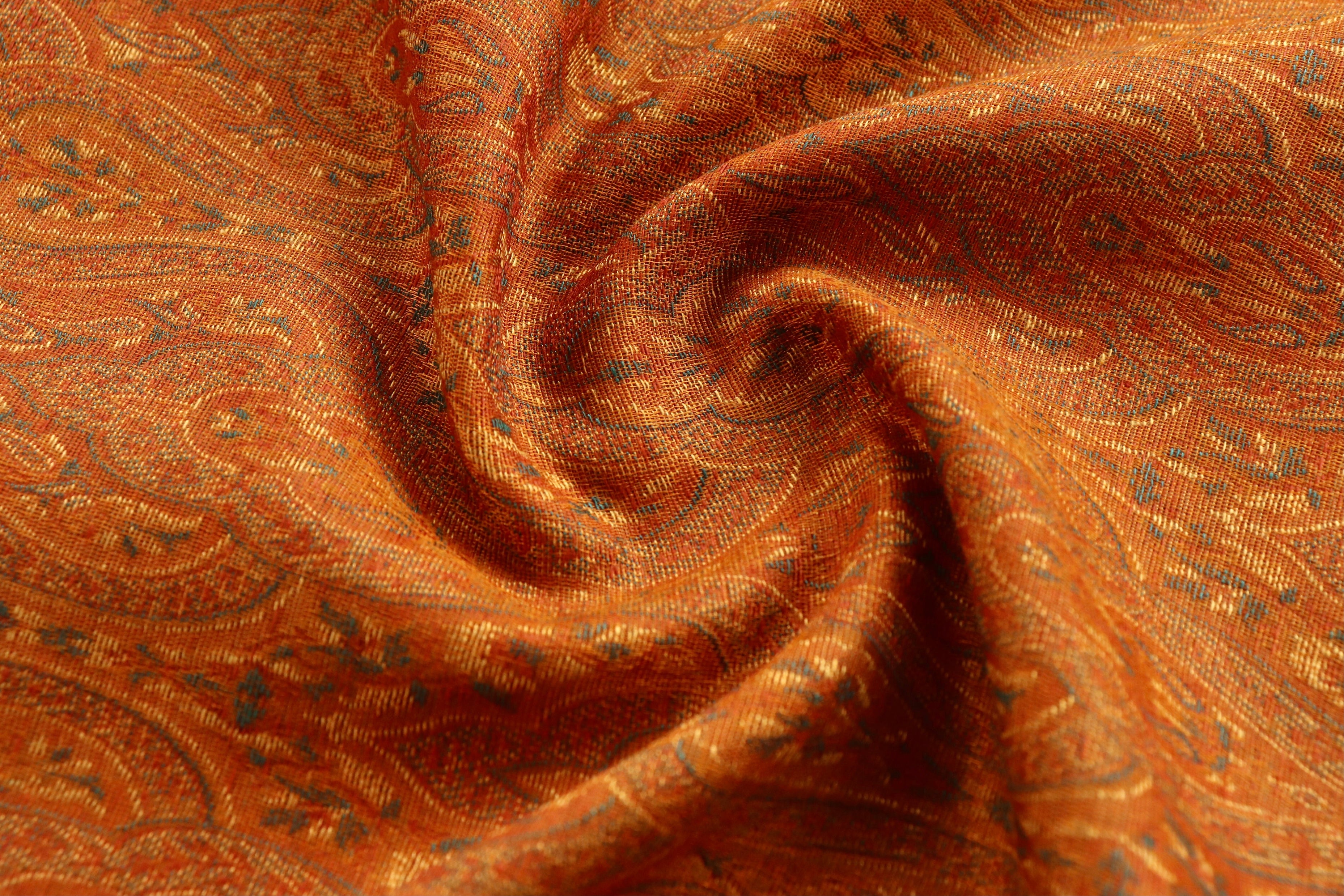 Rust Pure & Wool Silk Handloom Banarasi Shawl