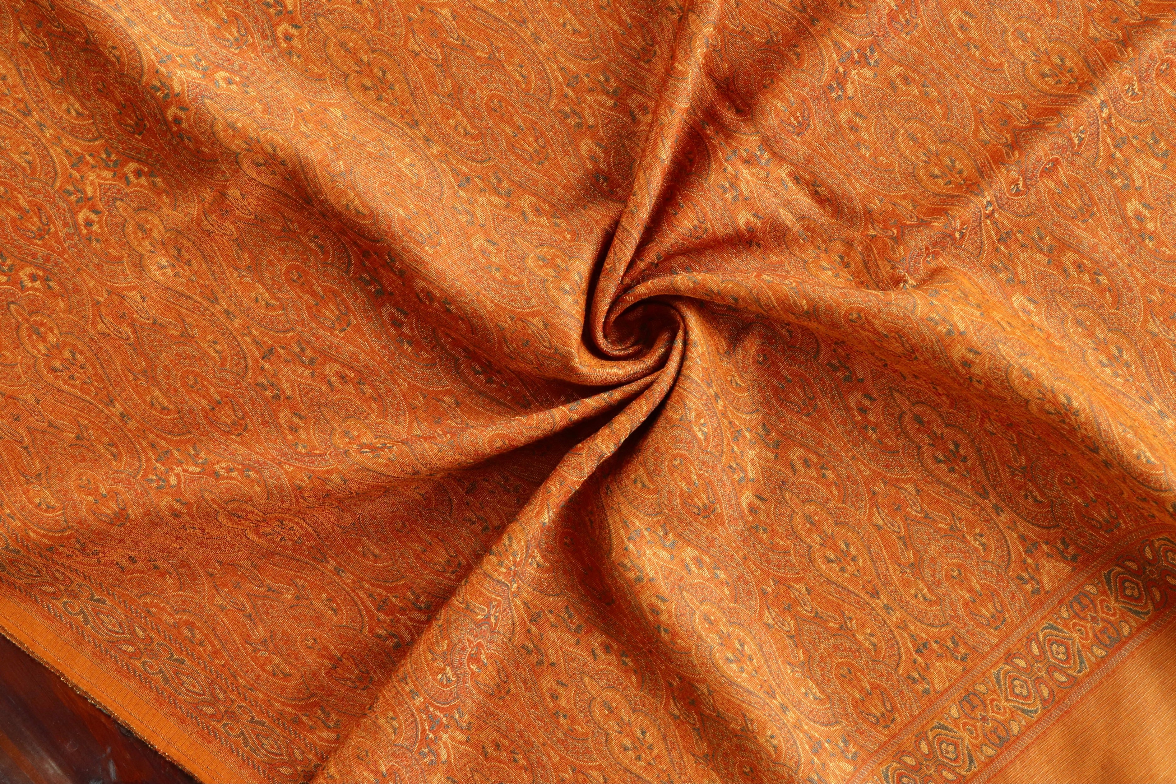 Rust Pure & Wool Silk Handloom Banarasi Shawl