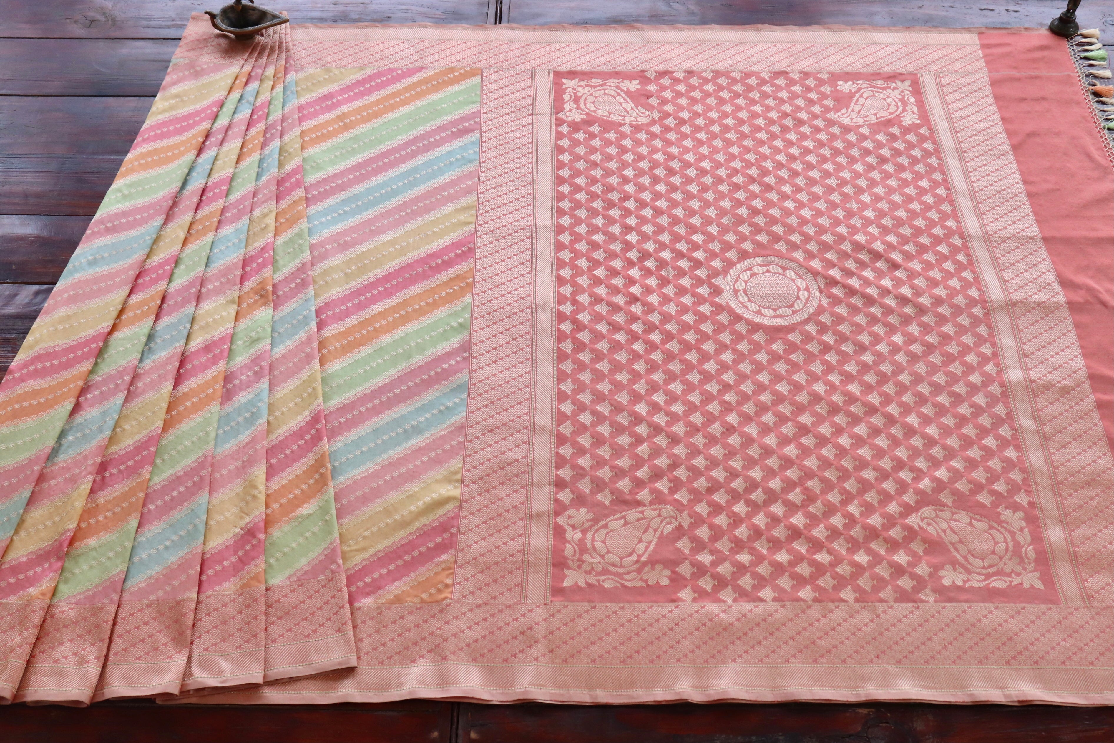 Multicolor Banarasi Rangkaat Pure Silk Handloom Saree