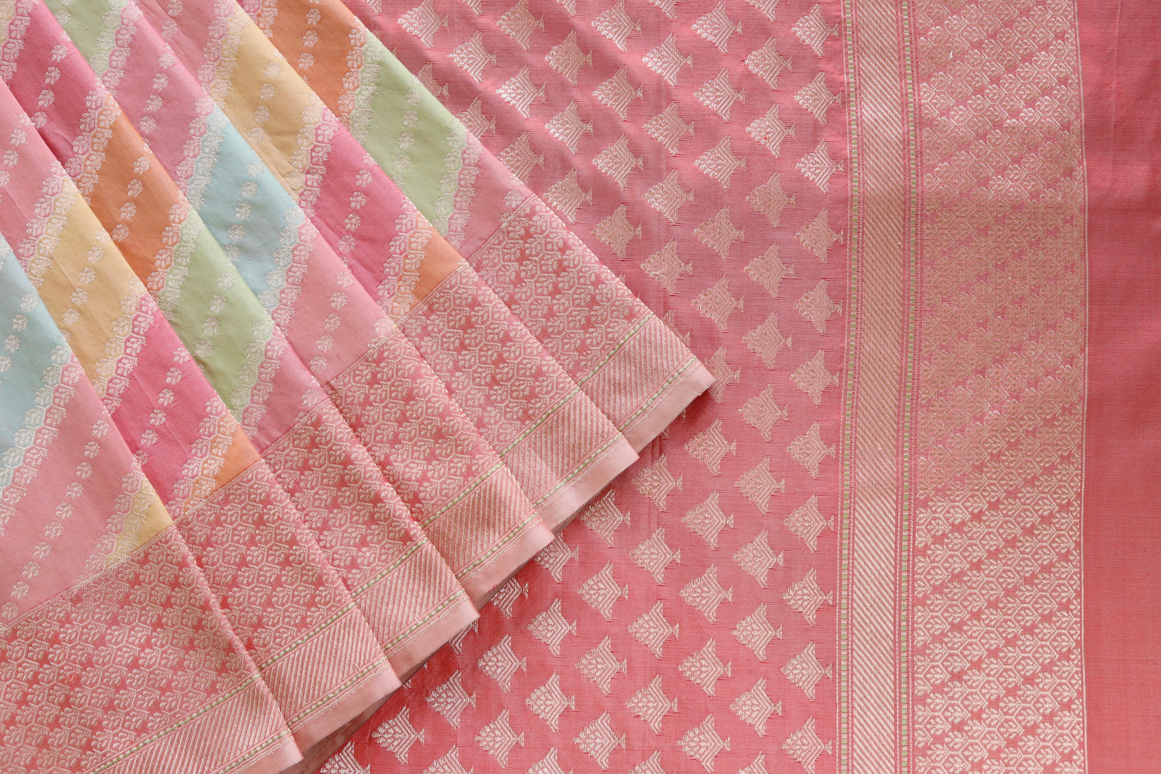 Multicolor Banarasi Rangkaat Pure Silk Handloom Saree