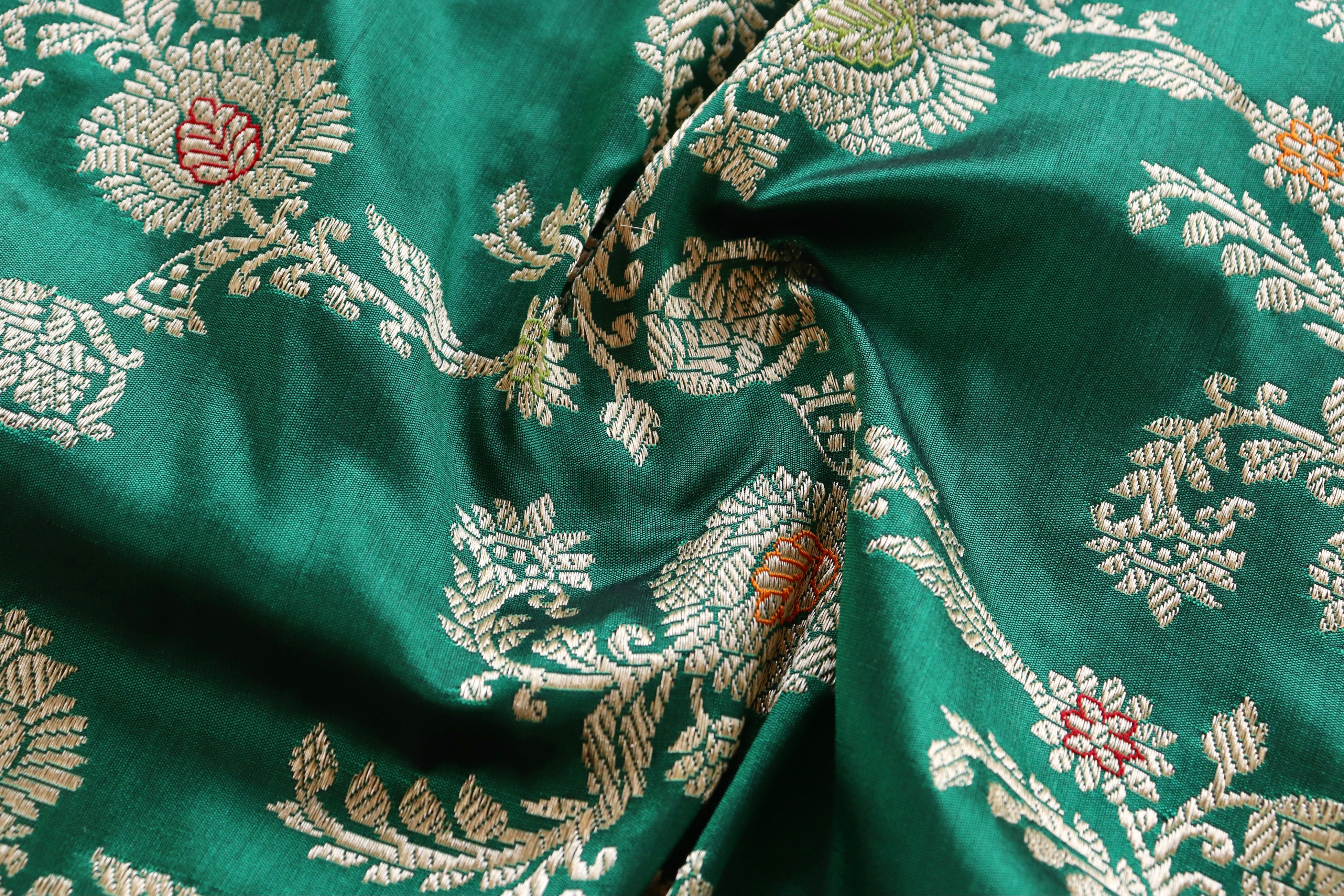 Bottle Green Jangla Pure Silk Handloom Banarasi Dupatta