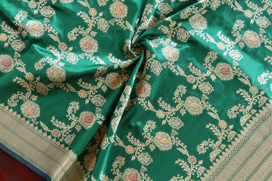 Bottle Green Jangla Pure Silk Handloom Banarasi Dupatta