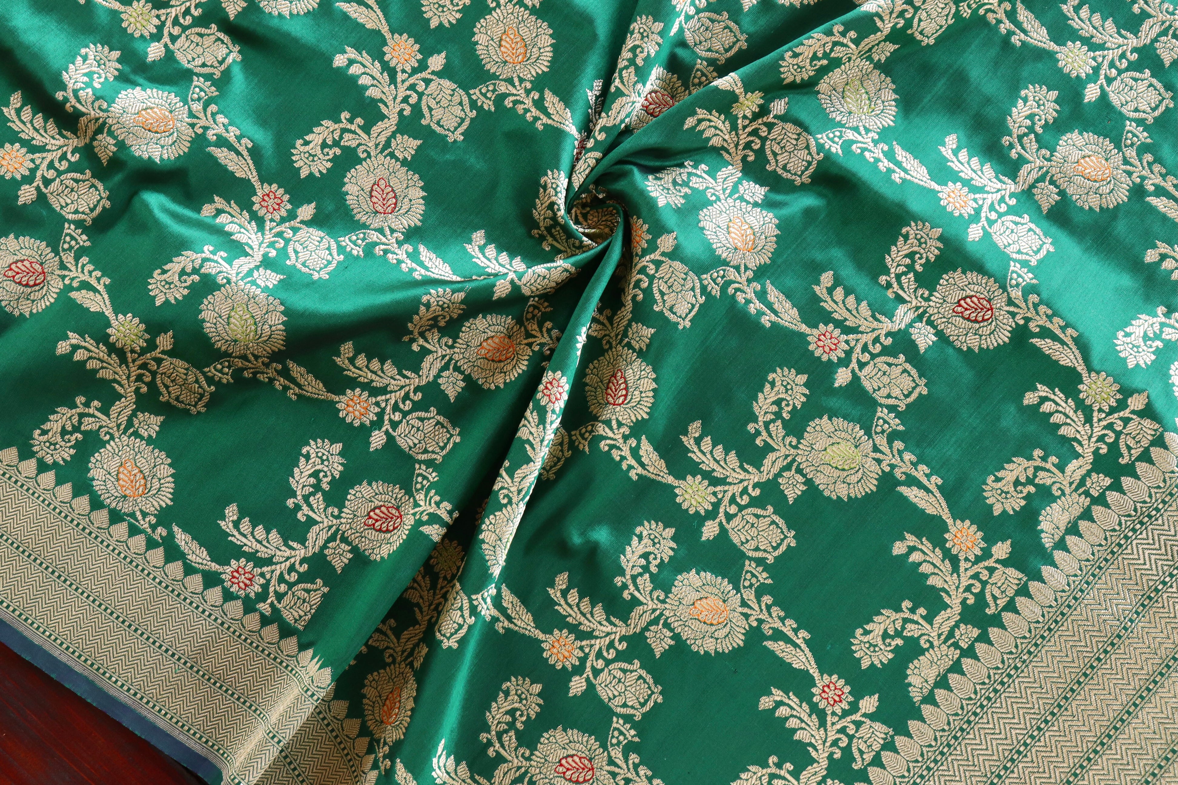 Bottle Green Jangla Pure Silk Handloom Banarasi Dupatta