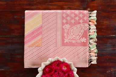 Multicolor handloom Banarsi saree with rangkaat motifs in pure silk
