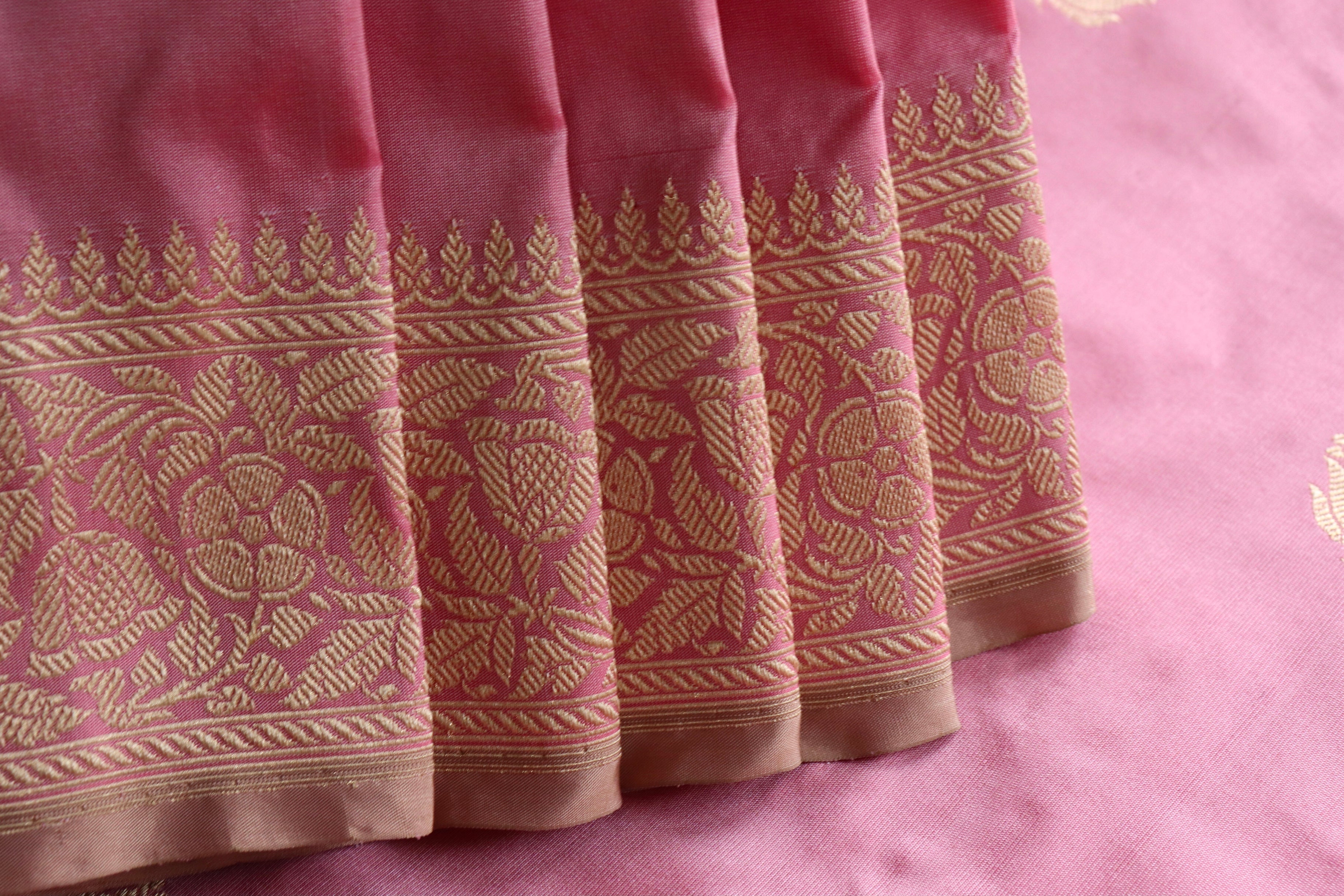 Baby Pink Parizaat Motif Pure Silk Handloom Banarasi Saree