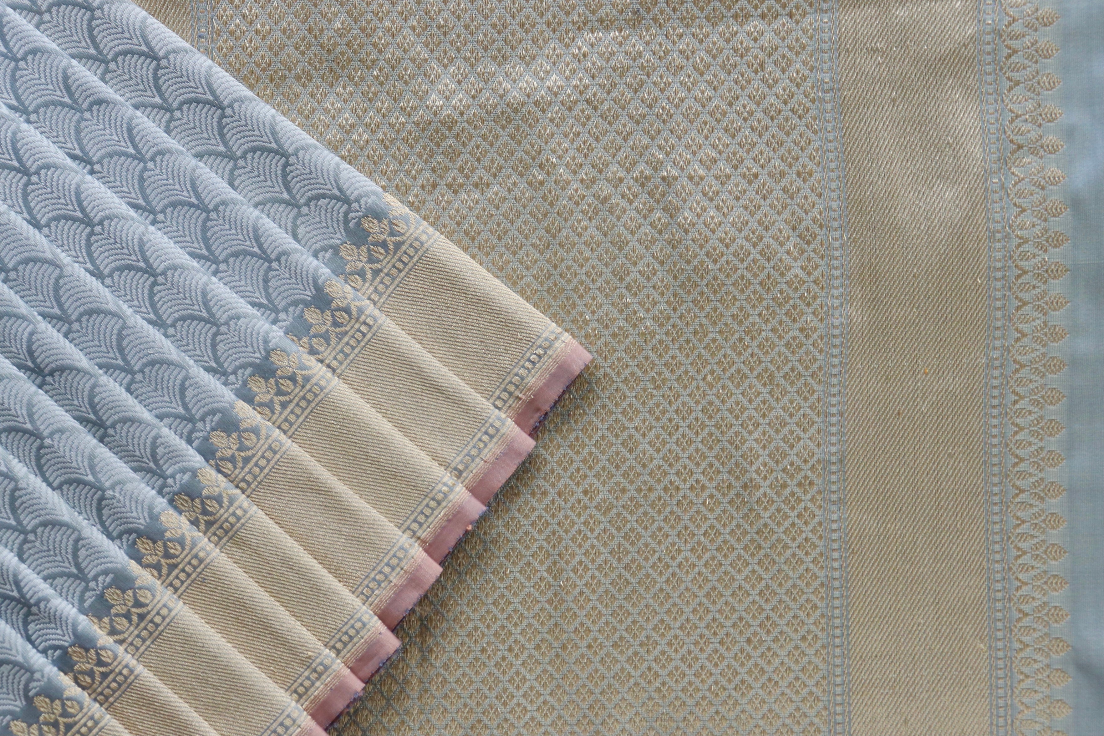 Grey Tanchoi Pure Silk Handloom Banarasi Saree