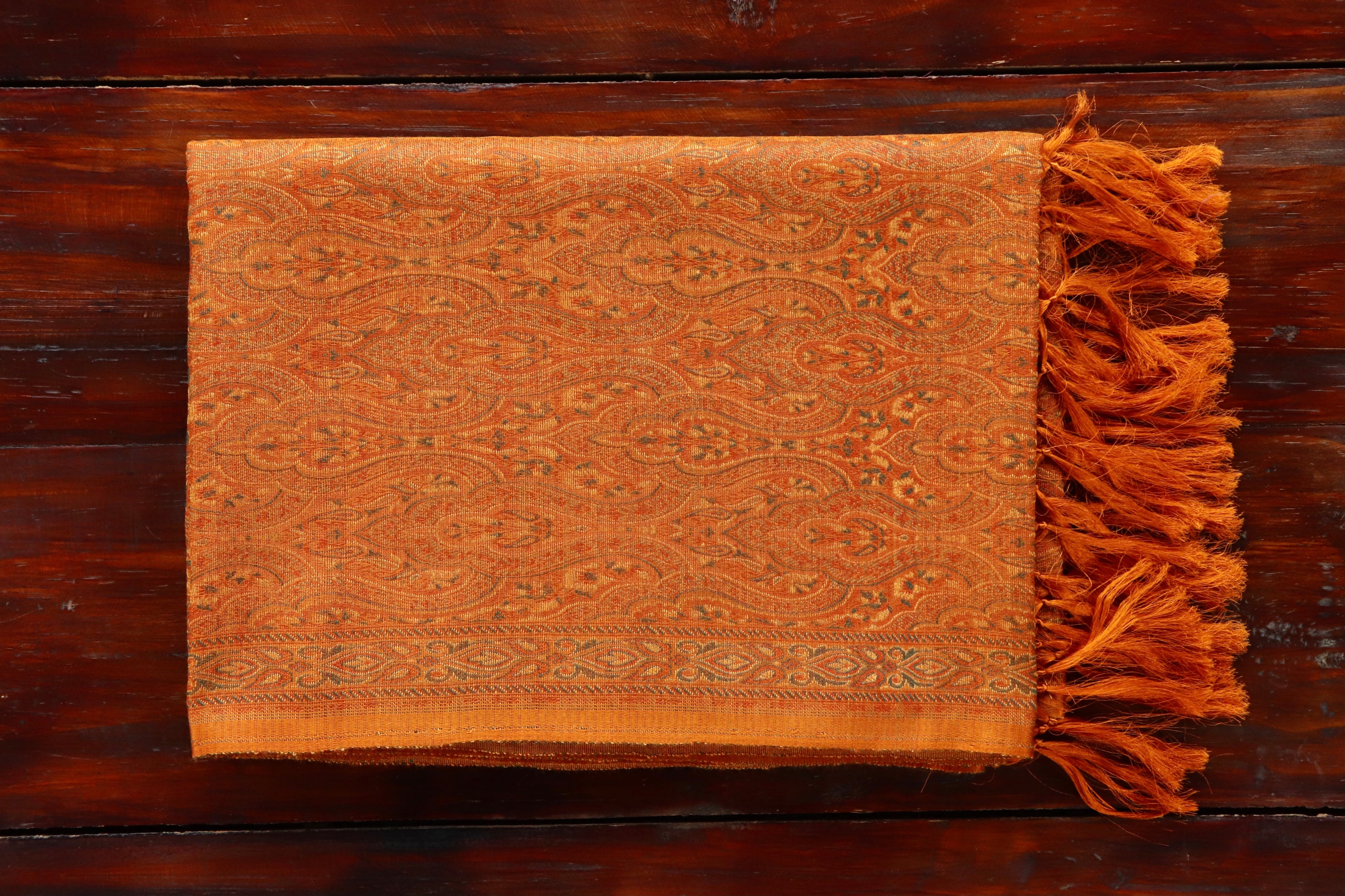 Rust Pure & Wool Silk Handloom Banarasi Shawl