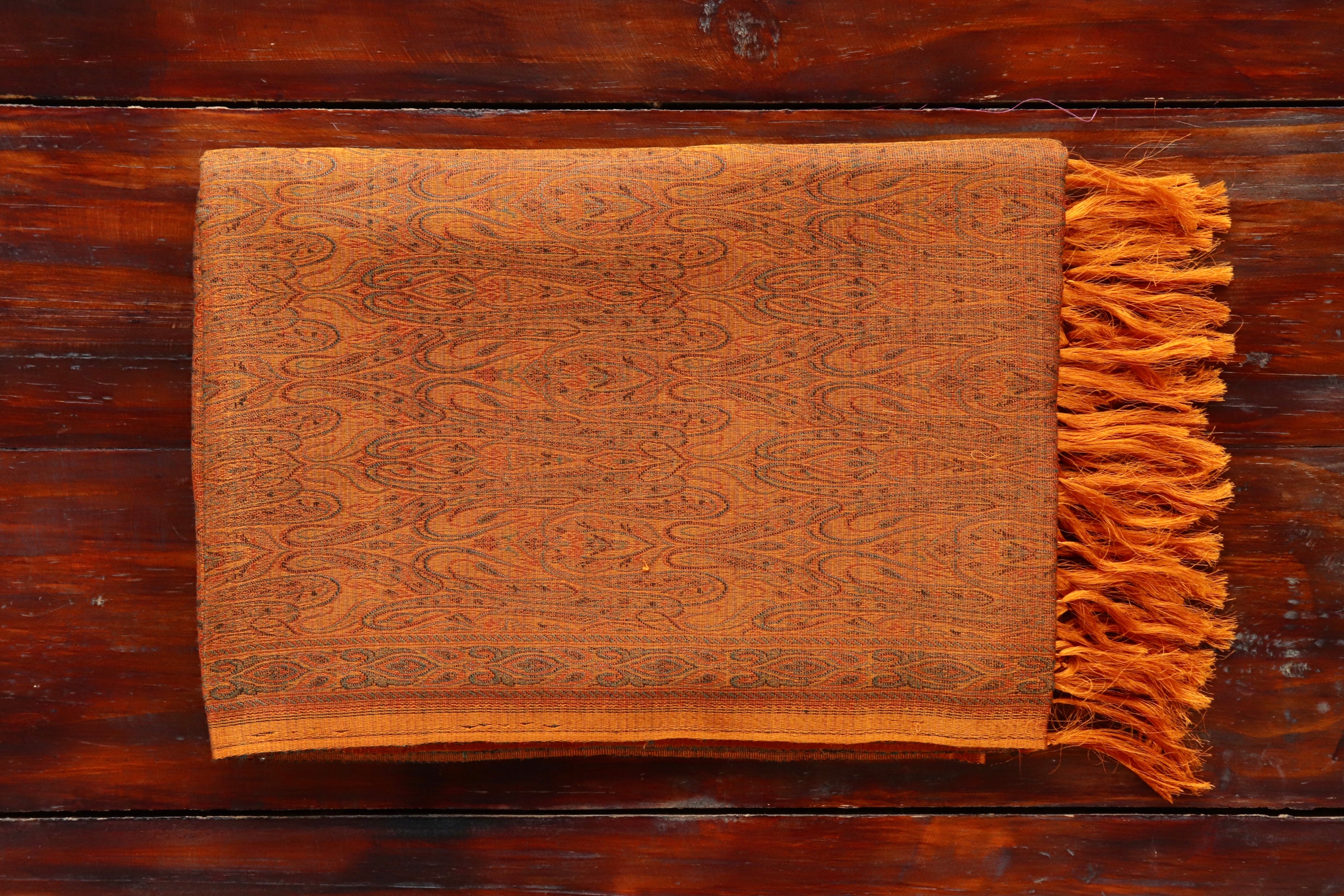 Rust Pure Wool & Silk Handloom Banarasi Shawl