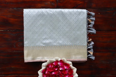 Grey Tanchoi Pure Silk Banarasi Saree | Stuti Weaves