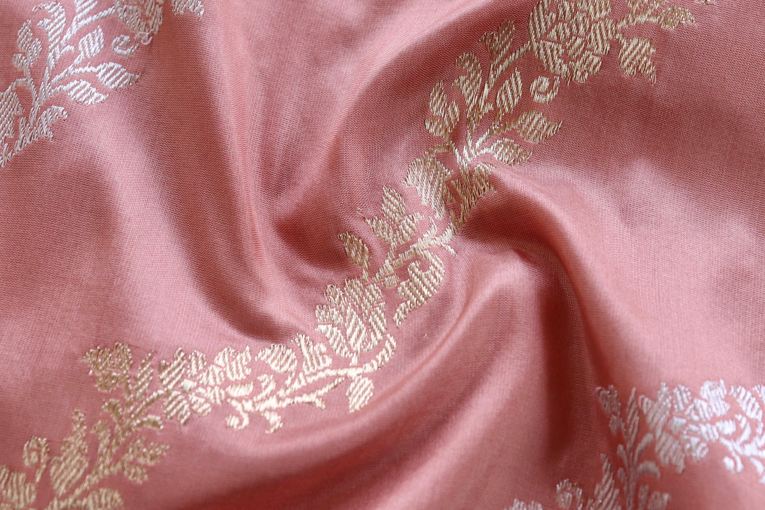 Salmon Pink Aada Jangla Pure Katan Silk Banarasi Saree