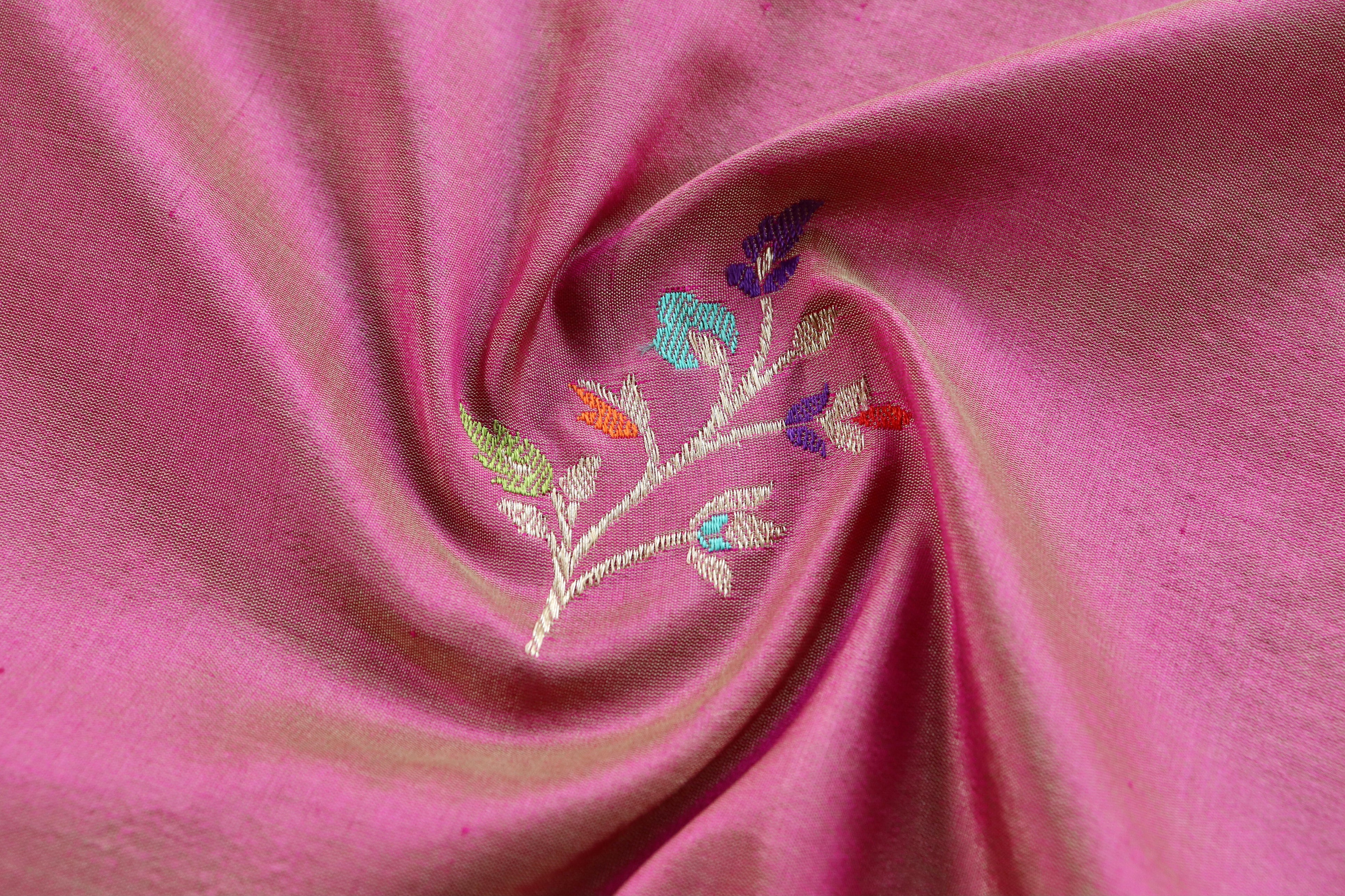 Blush Pink Leaf Motif Pure Silk Handloom Banarasi Dupatta