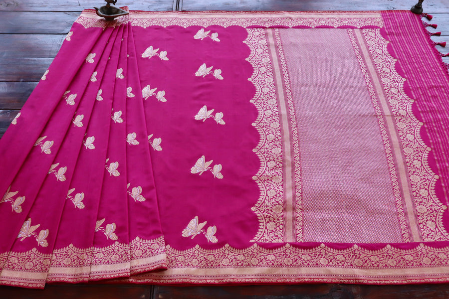 Rani Butterfly Motif Pure Silk Handloom Banarasi Saree