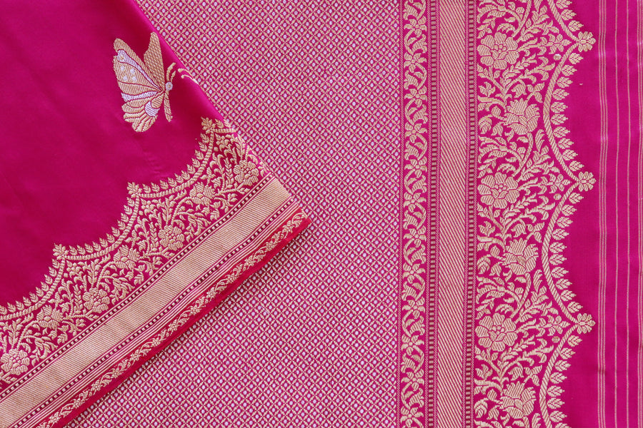 Rani Butterfly Motif Pure Silk Handloom Banarasi Saree
