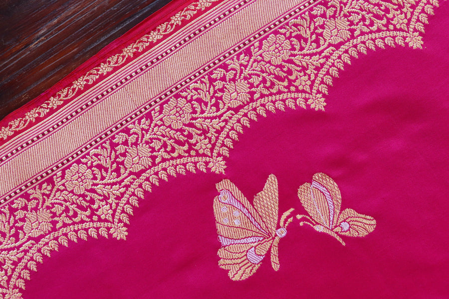 Rani Butterfly Motif Pure Silk Handloom Banarasi Saree