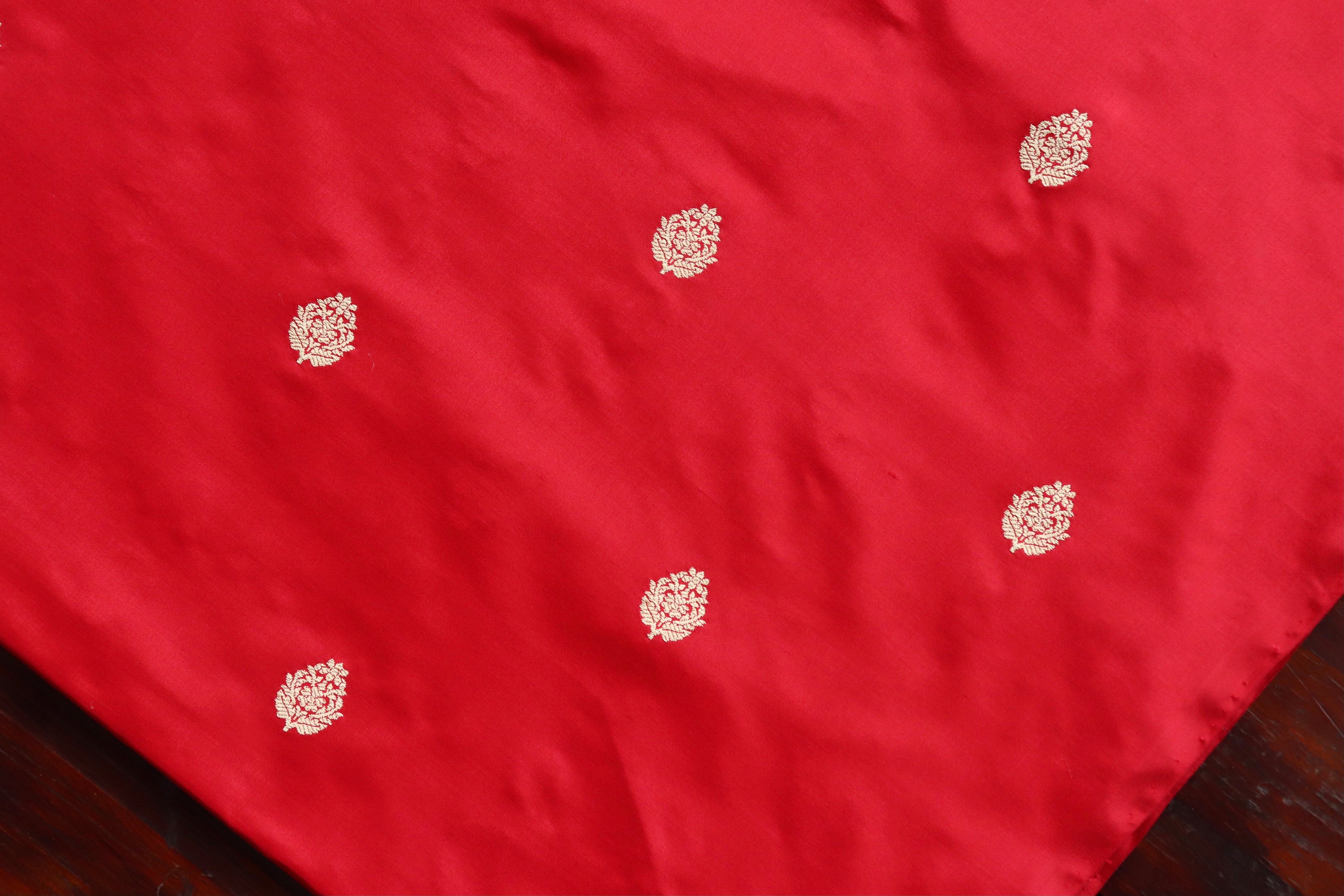 Red Kadhua Motif Pure Silk Handloom Banarasi Fabric