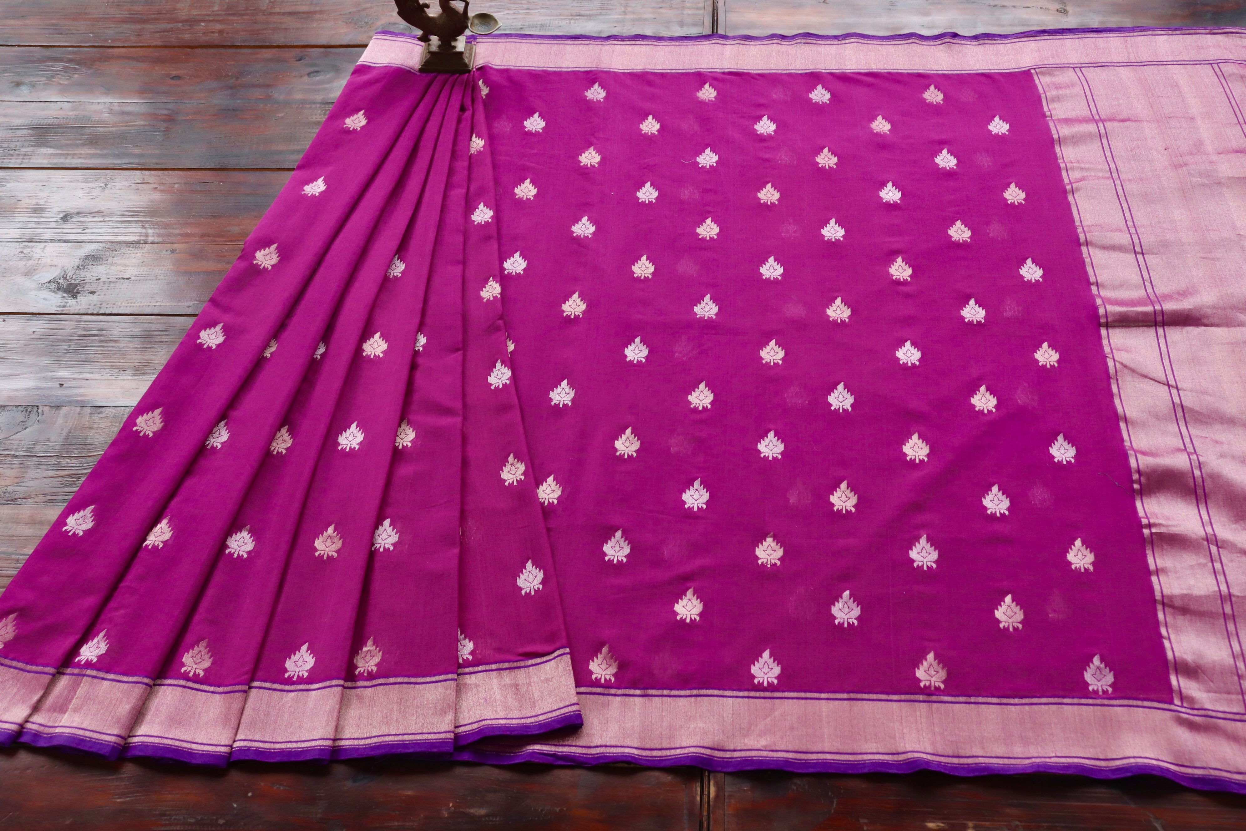 Purple Kadhua Pure Cotton Handwoven Saree