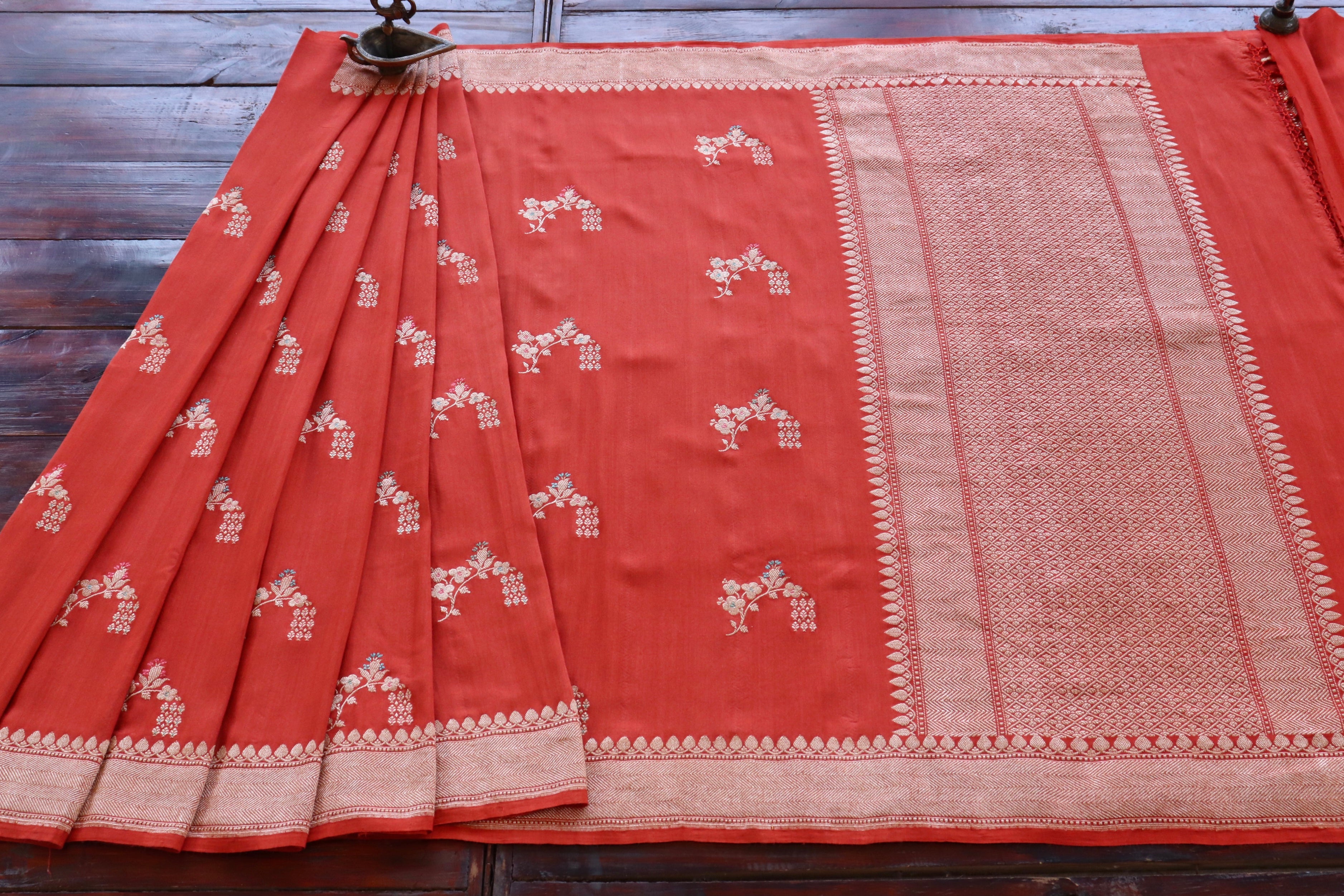 Rust Orange Kadhua Motif Munga Silk Handloom Saree