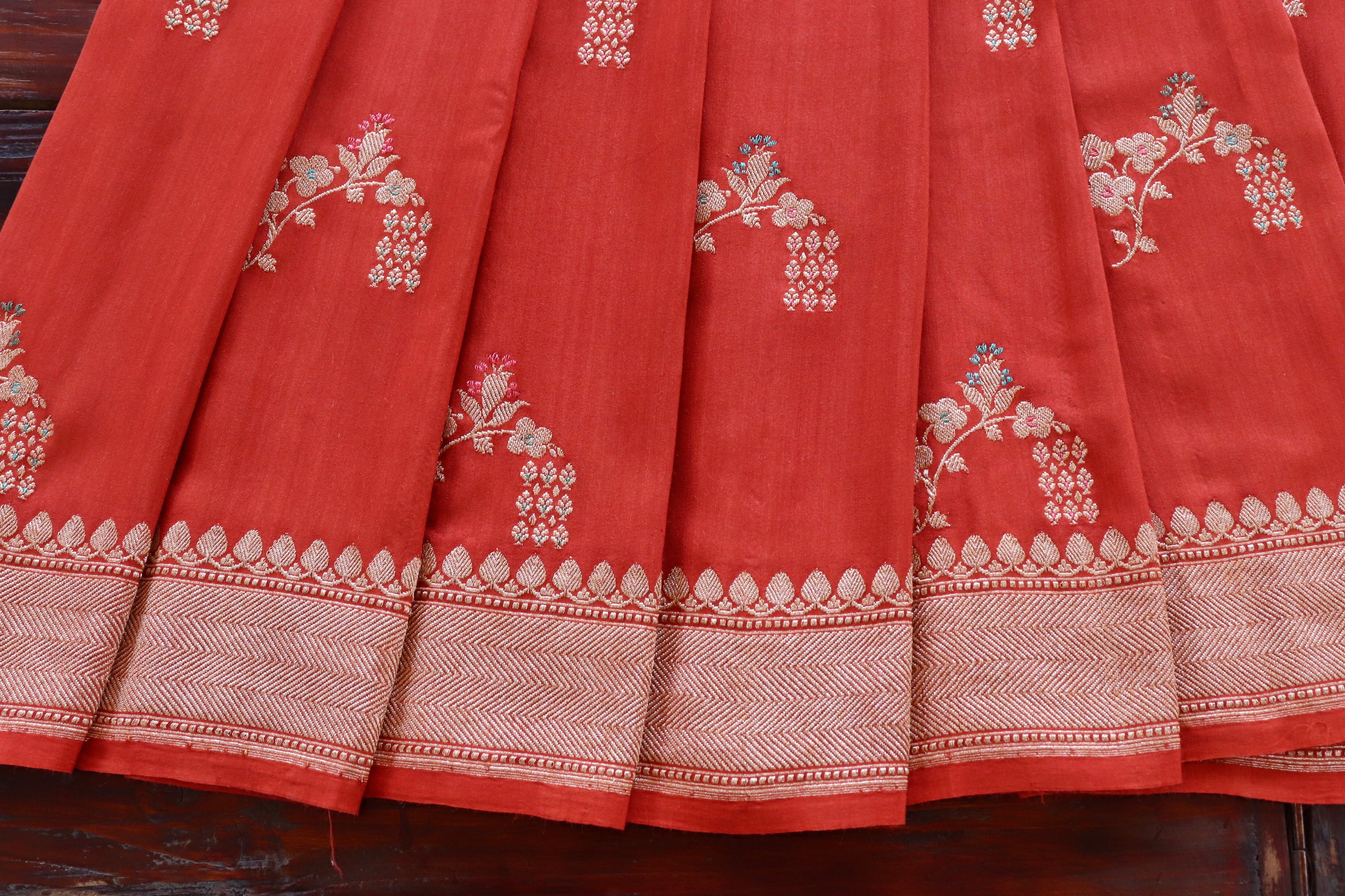 Rust Orange Kadhua Motif Munga Silk Handloom Saree