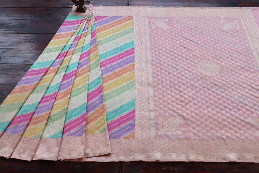 Border close-up on Multicolor Rangkaat Banarasi saree