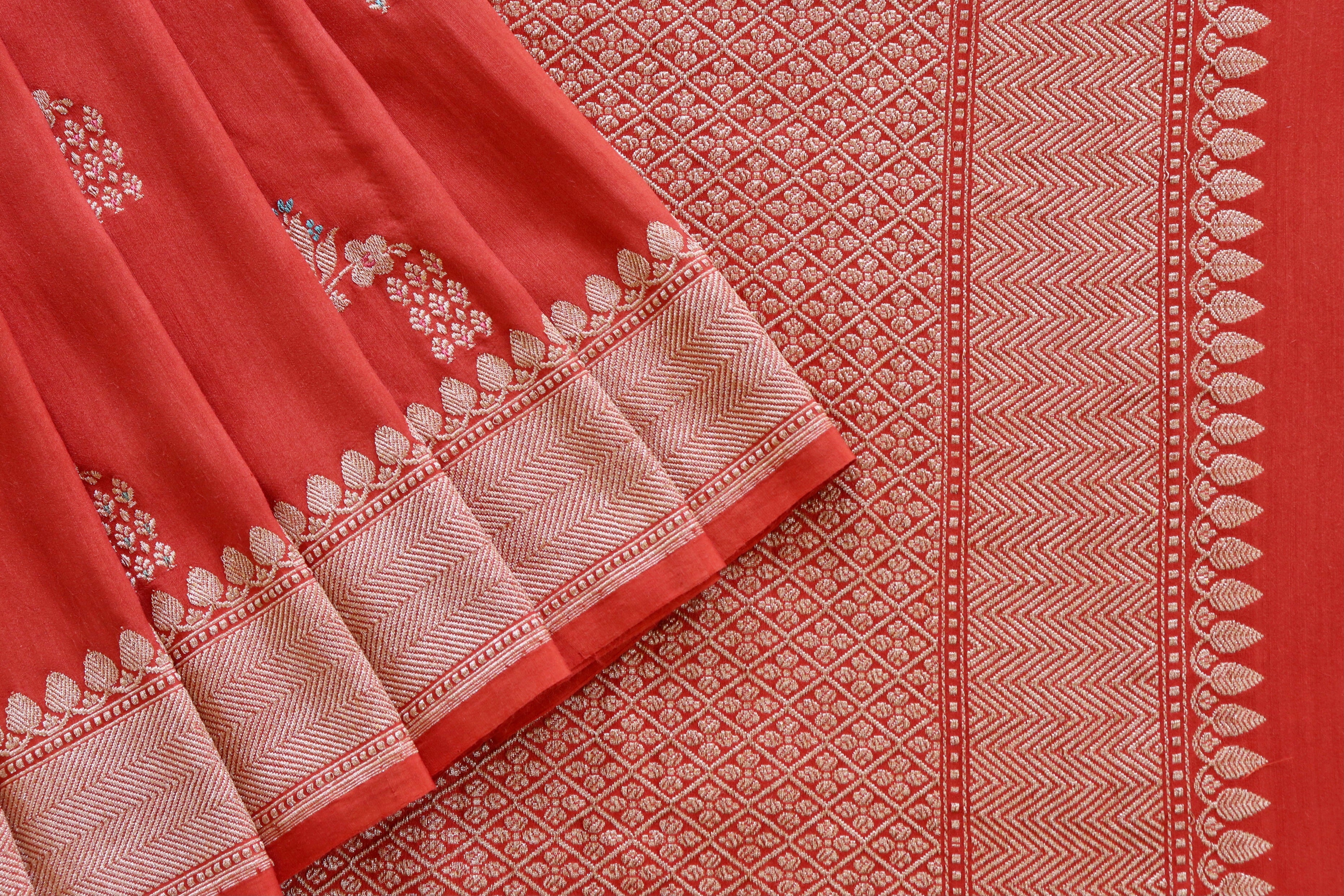 Rust Orange Kadhua Motif Munga Silk Handloom Saree