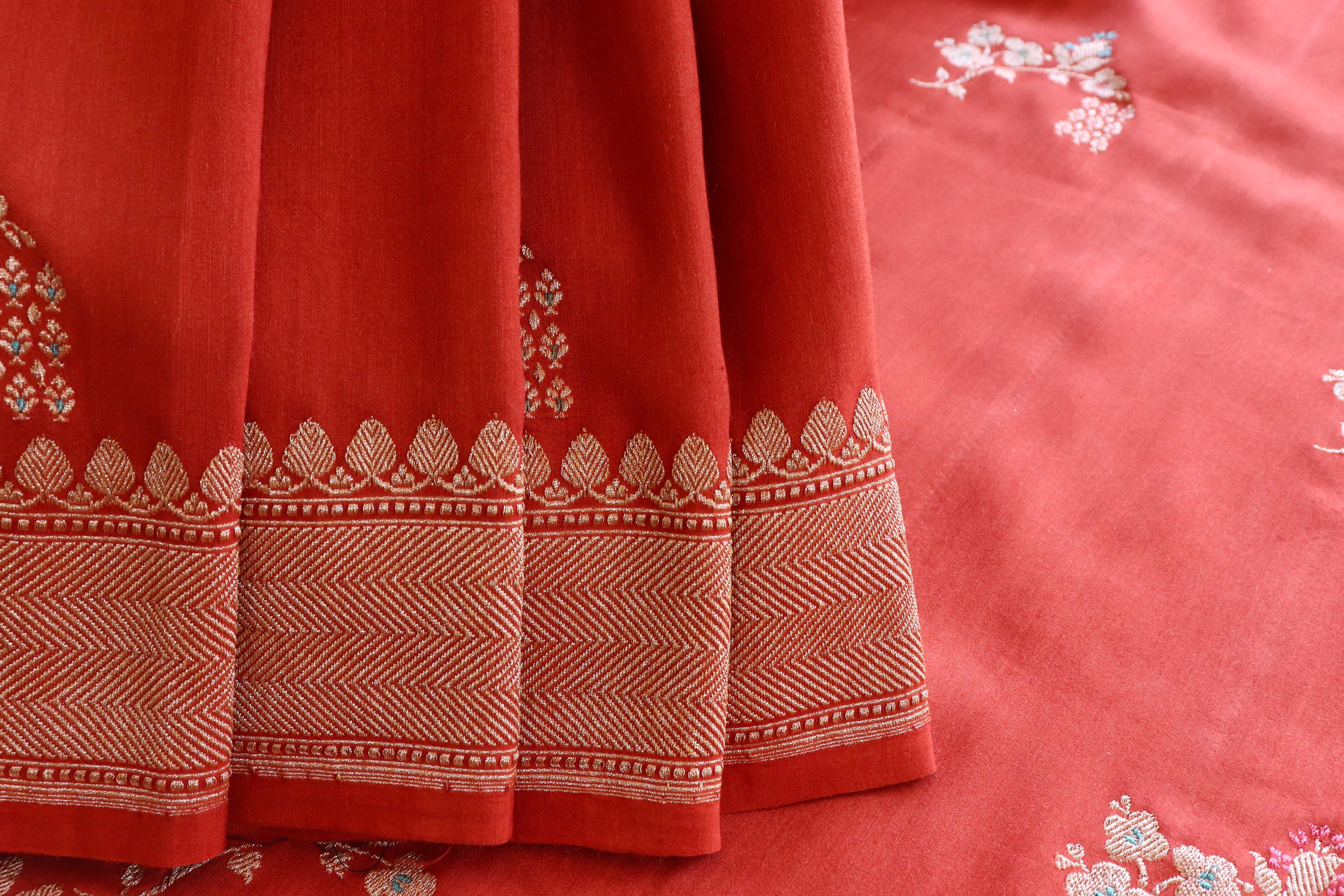 Rust Orange Kadhua Motif Munga Silk Handloom Saree