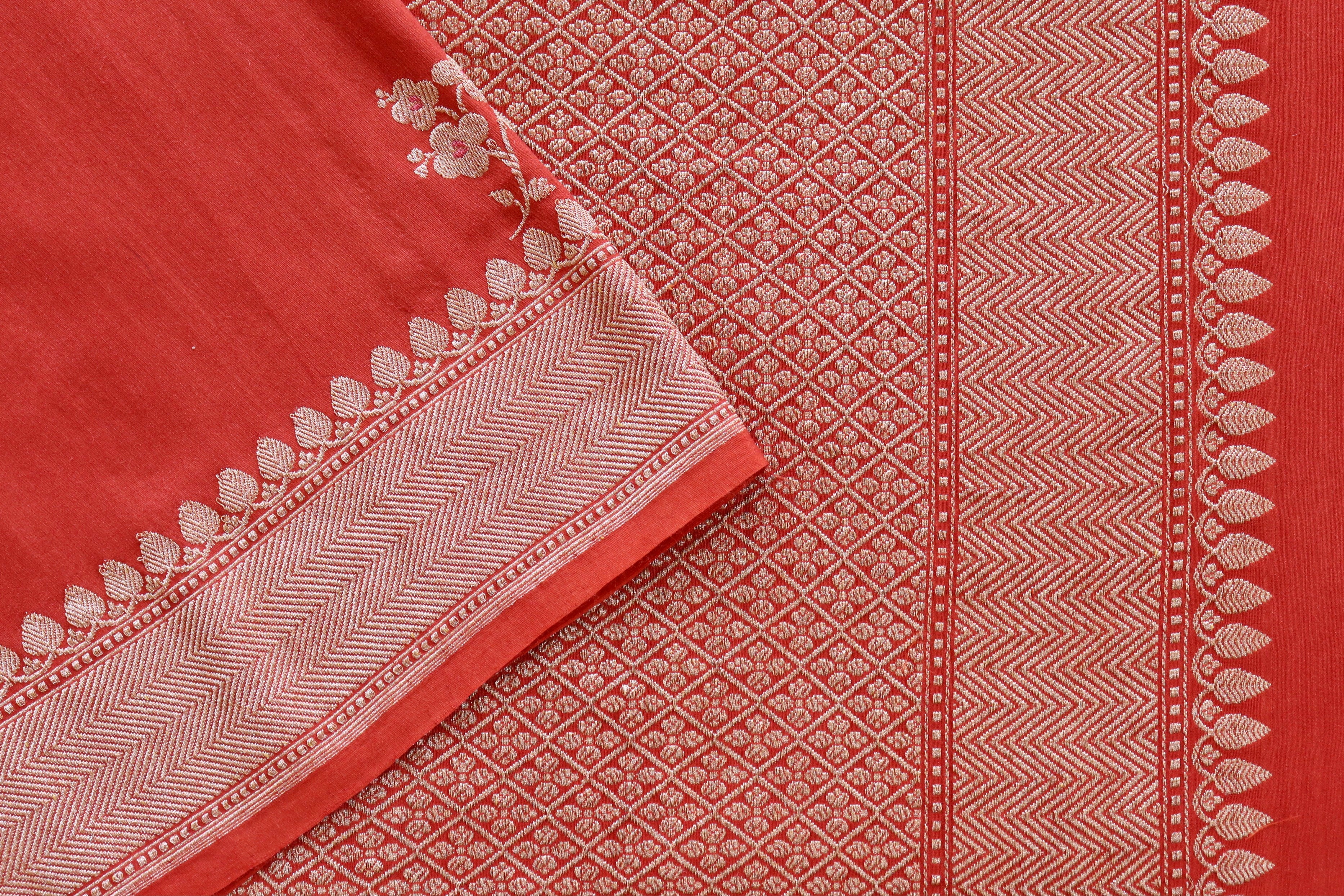 Rust Orange Kadhua Motif Munga Silk Handloom Saree