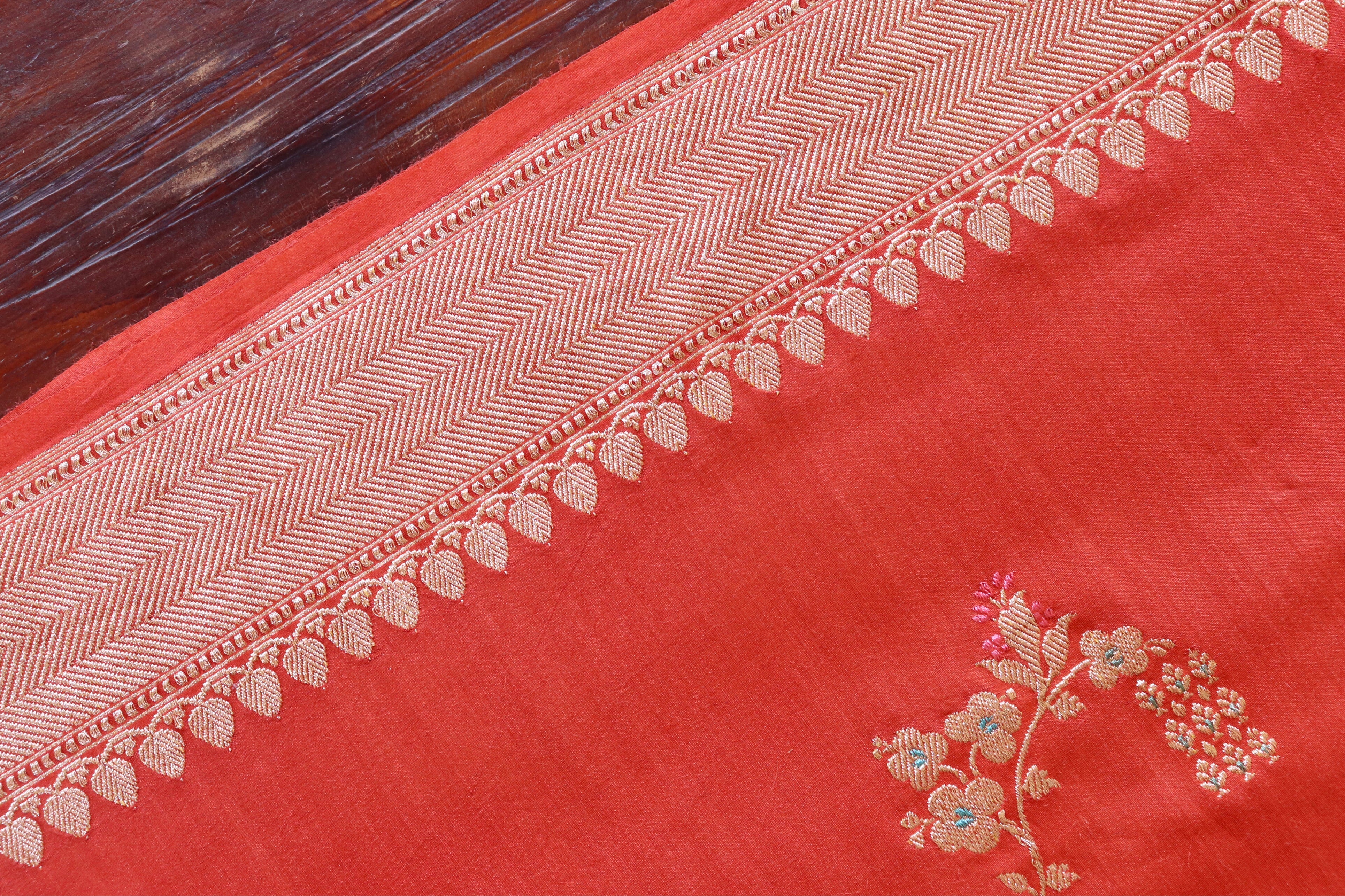 Rust Orange Kadhua Motif Munga Silk Handloom Saree